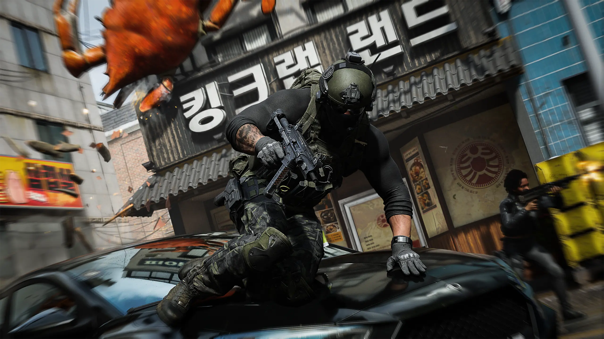 Modern Warfare 4 multiplayer operator in an urban combat scene