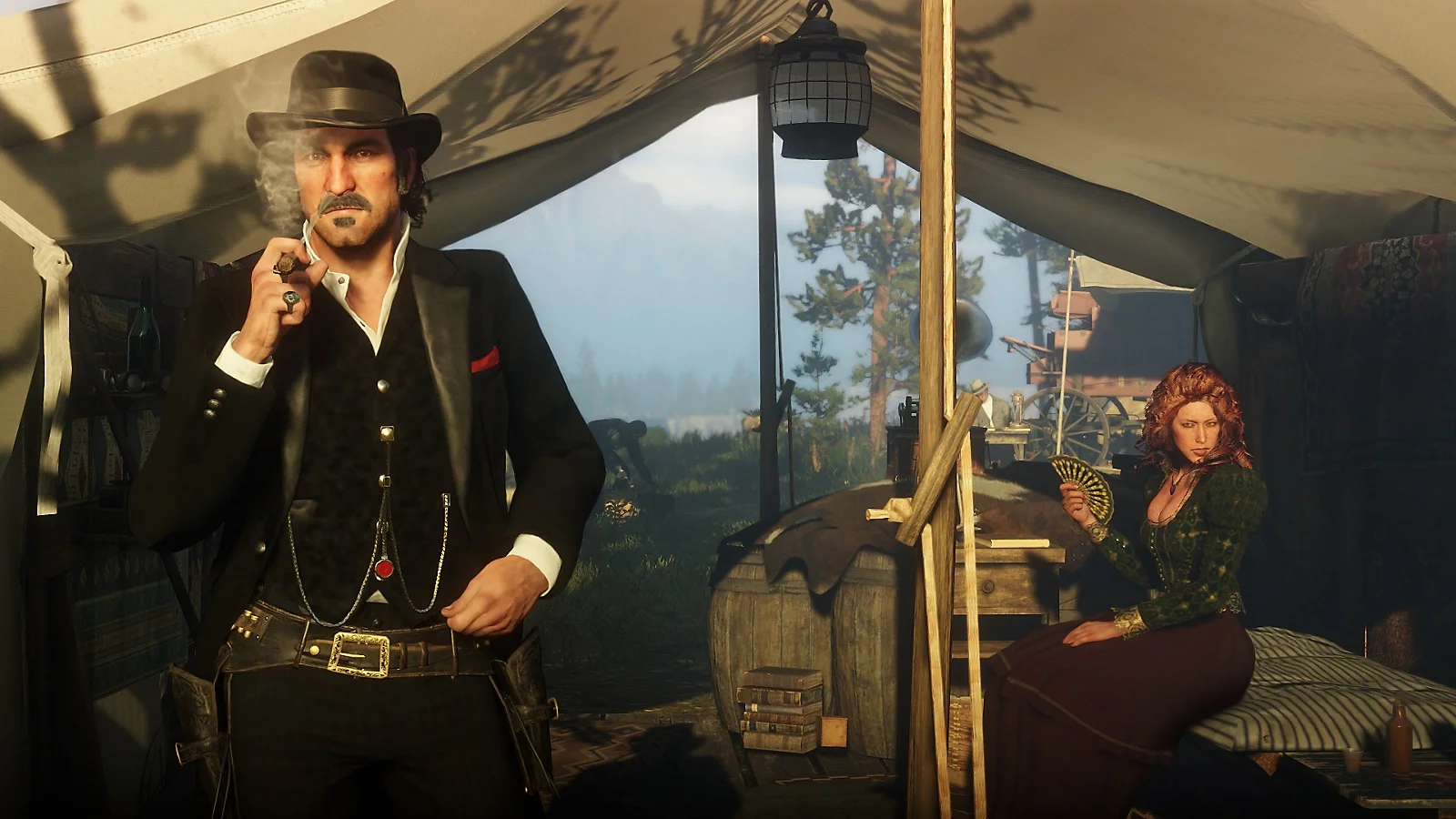 Dutch van der Linde standing inside a camp tent.