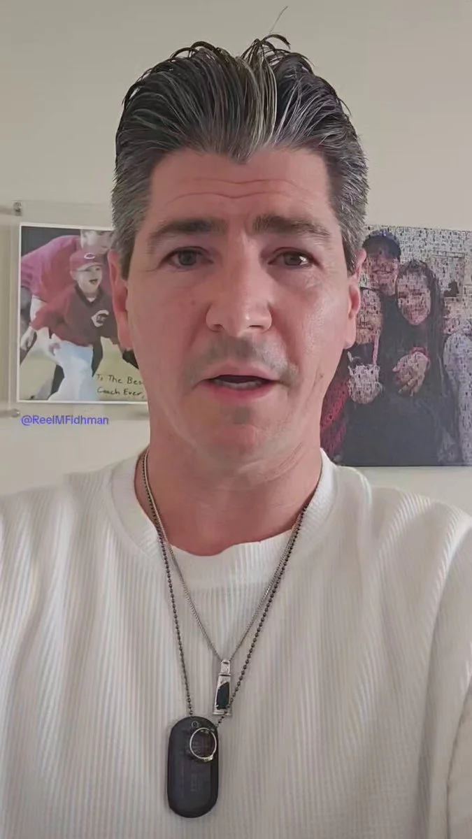 Michael Fishman looks into the camera in his video response posted on X.