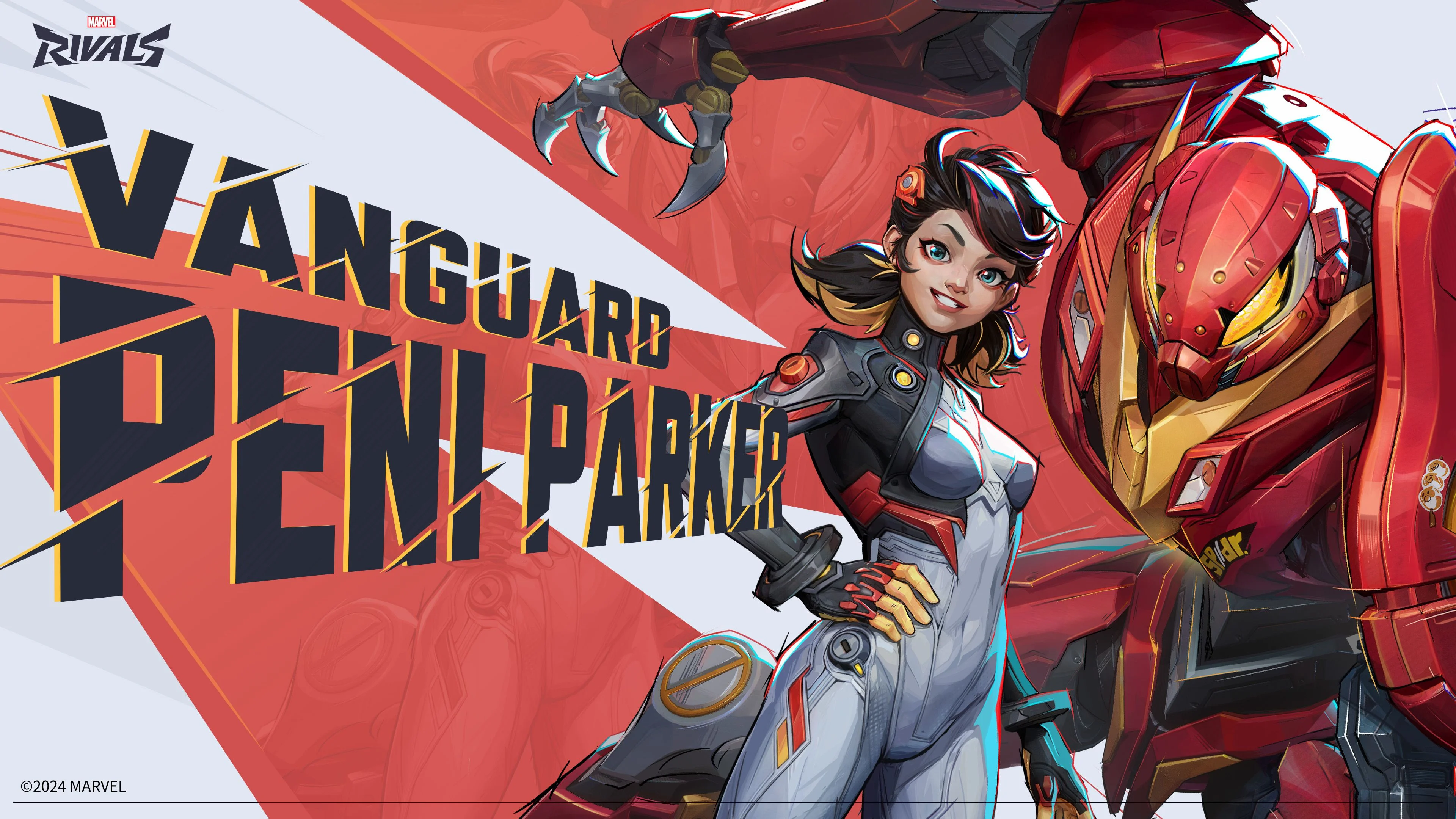 Peni Parker beside her SP//dr suit in Marvel Rivals artwork