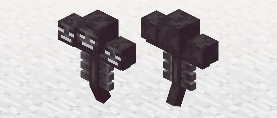 Front and back views of the three-headed Minecraft Wither boss on a light background.