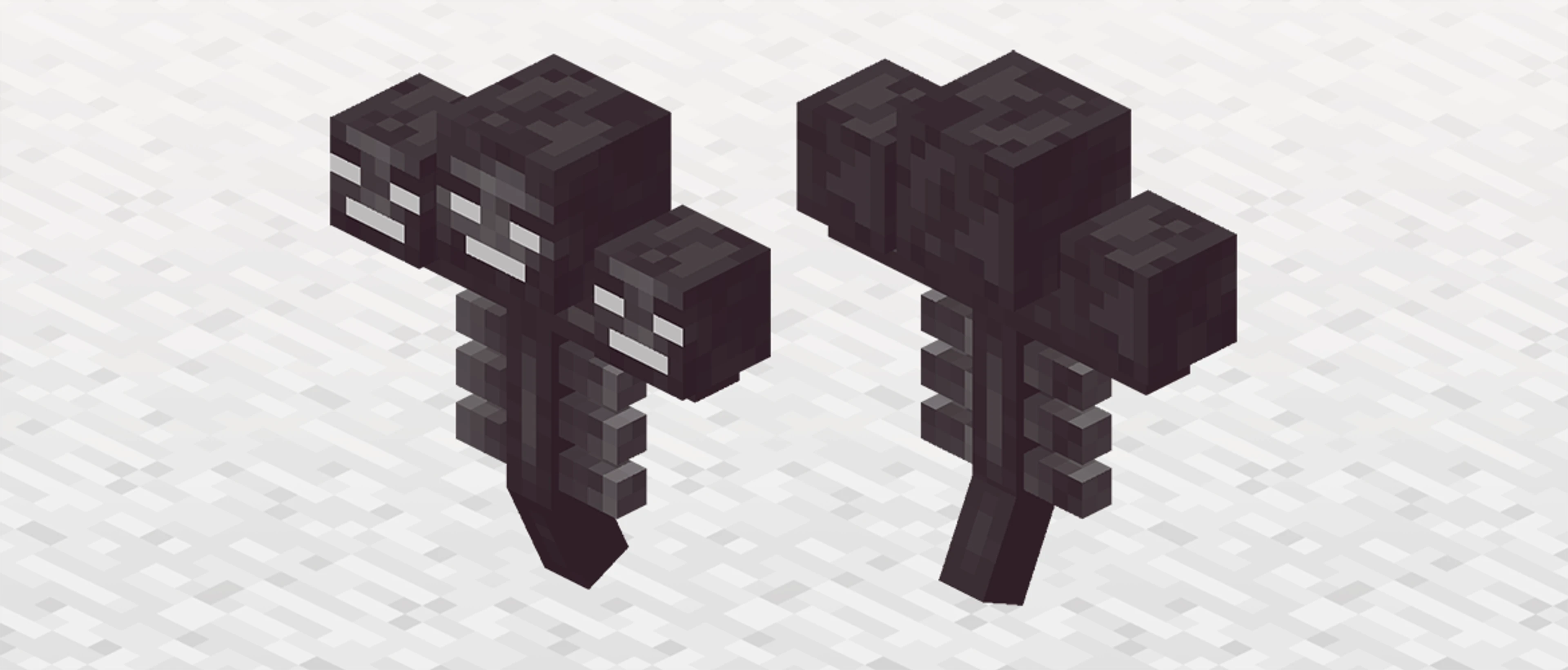 Front and back views of the three-headed Minecraft Wither boss on a light background.