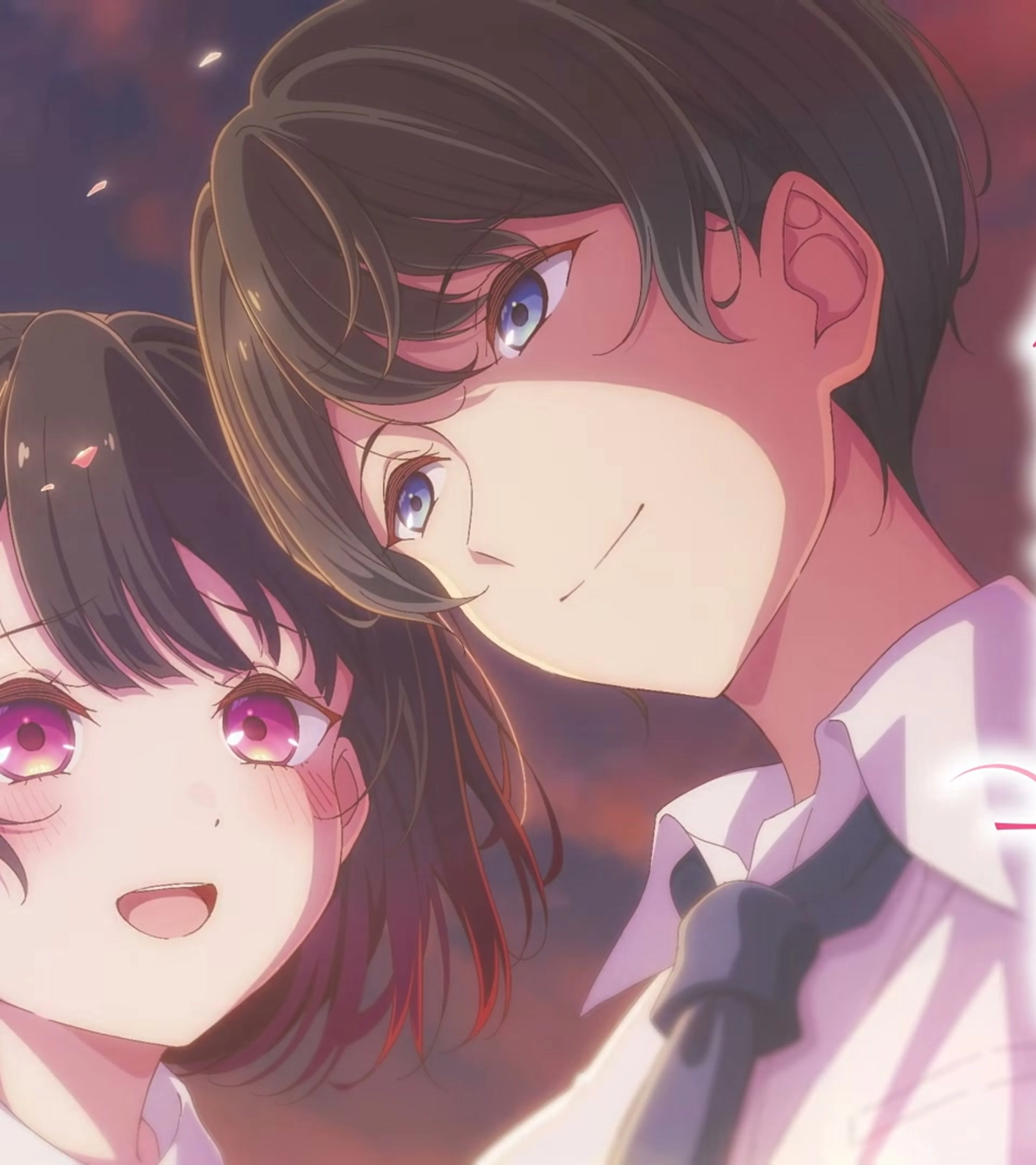 Koharu and Souta smile together in the main trailer key image.