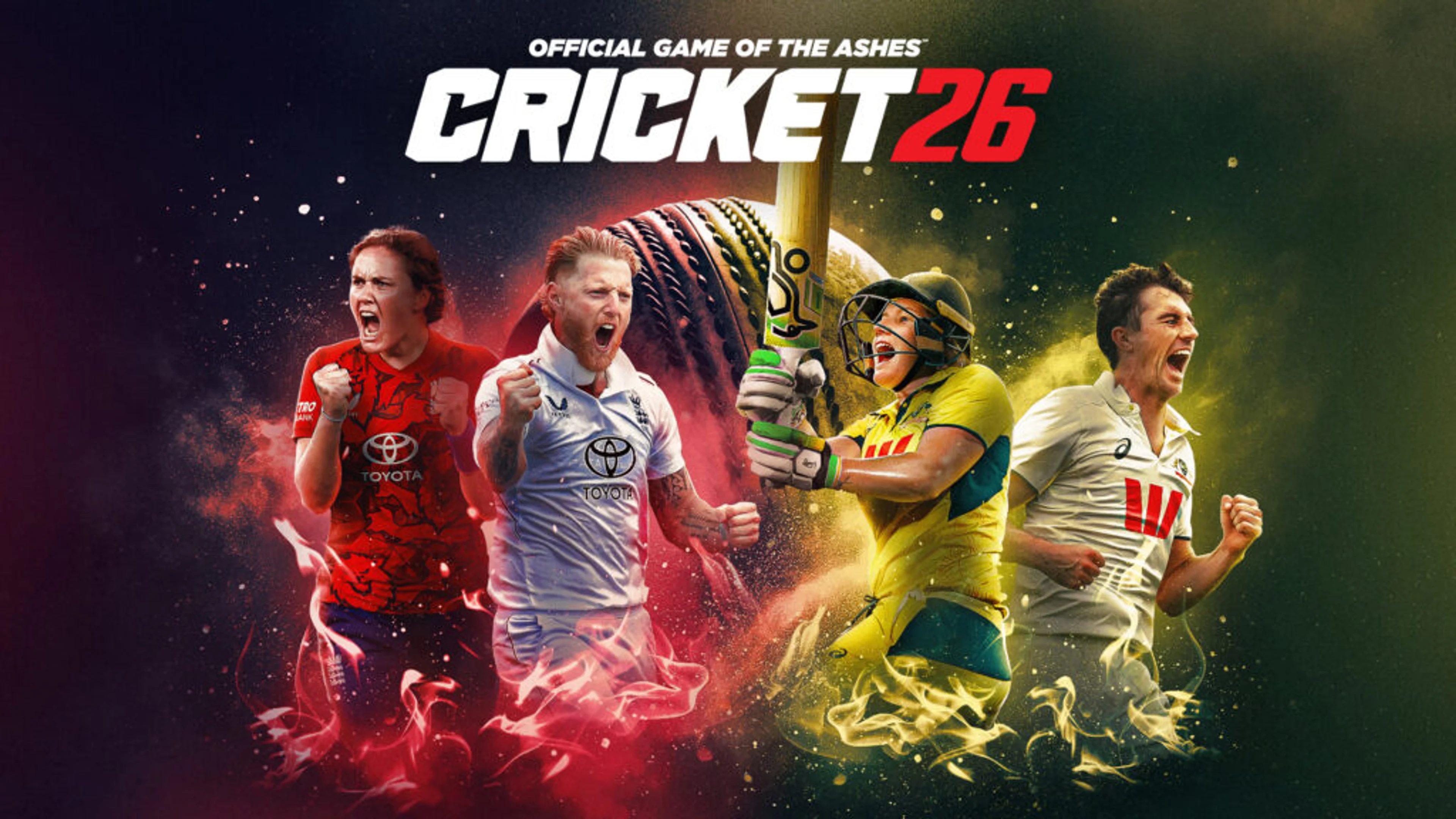 Four cricket players featured in Cricket 26 key art.