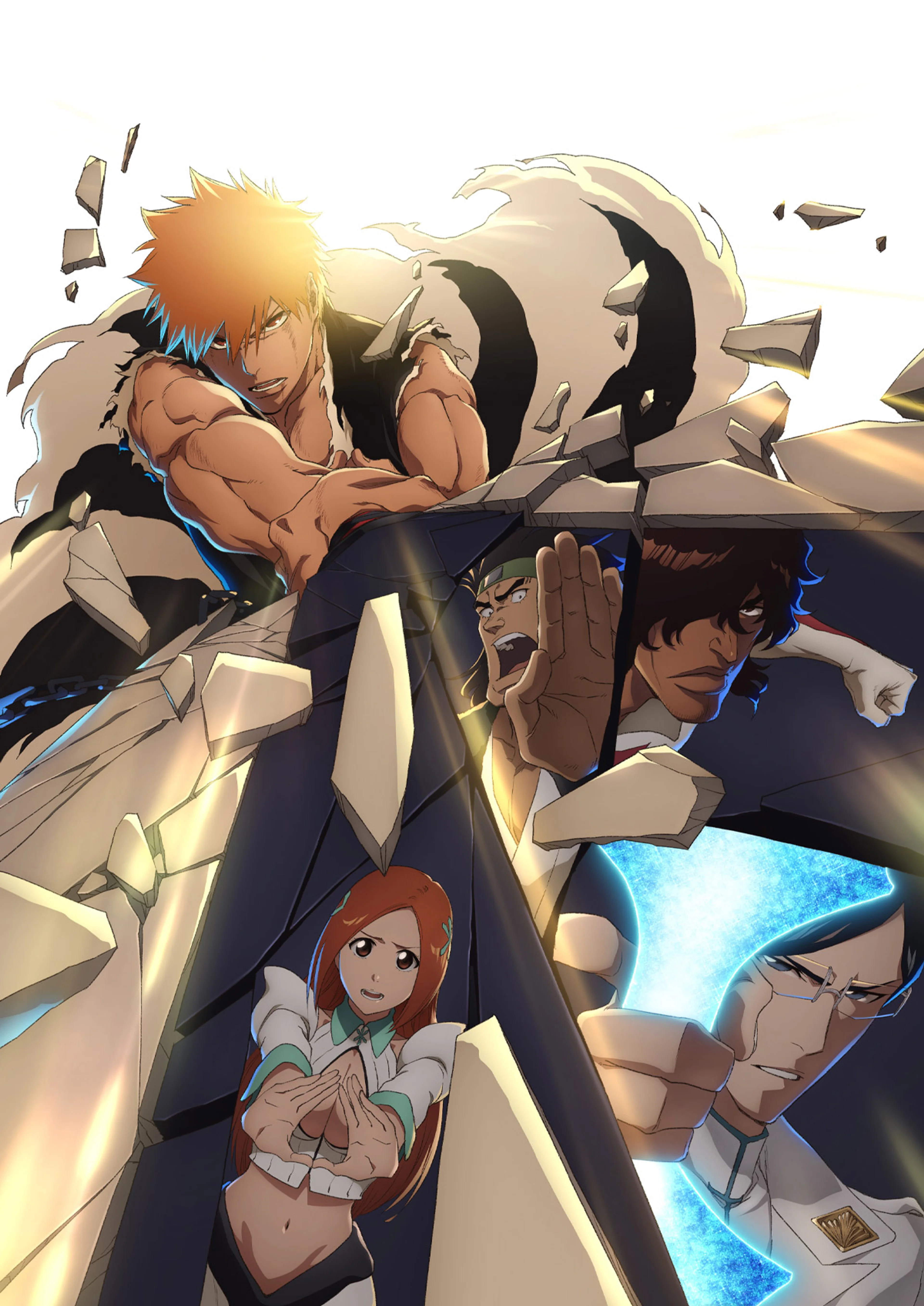 Official BLEACH key art shows Ichigo surrounded by the swords and enemies that define the final arc's scale.