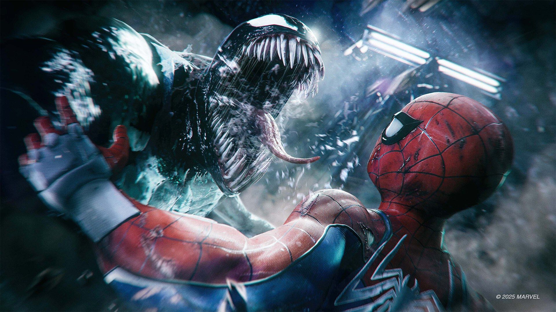 Spider-Man faces Venom at close range.
