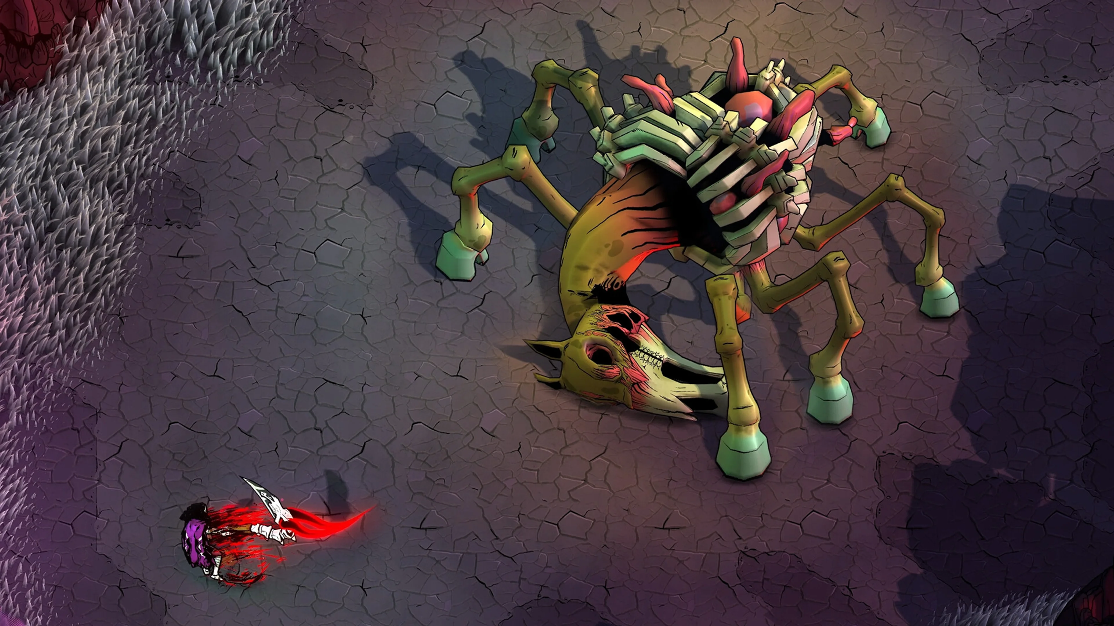The player faces a giant skeletal creature in Blighted.