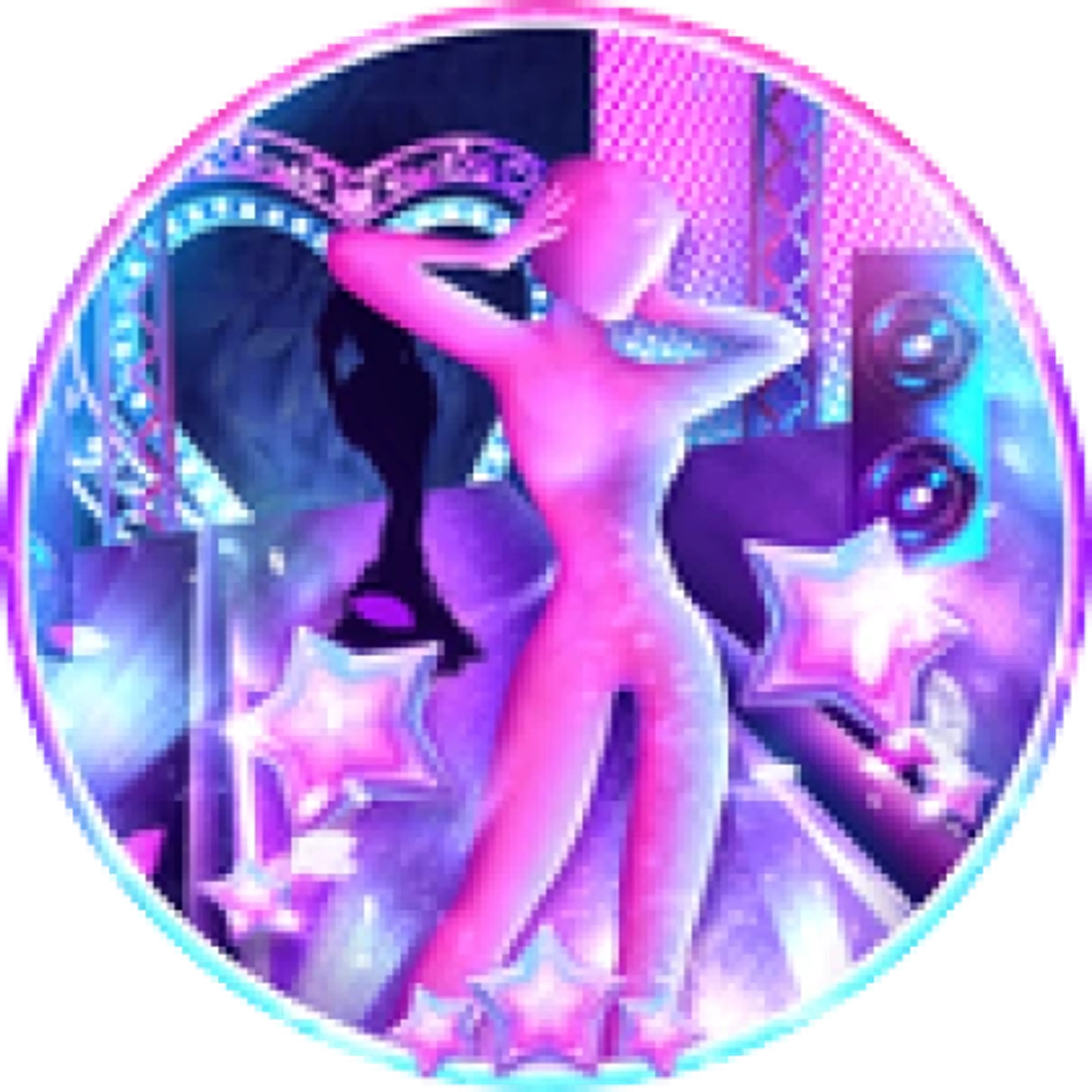 Circular pink and blue Style Showdown Winner badge icon from Dress To Impress.