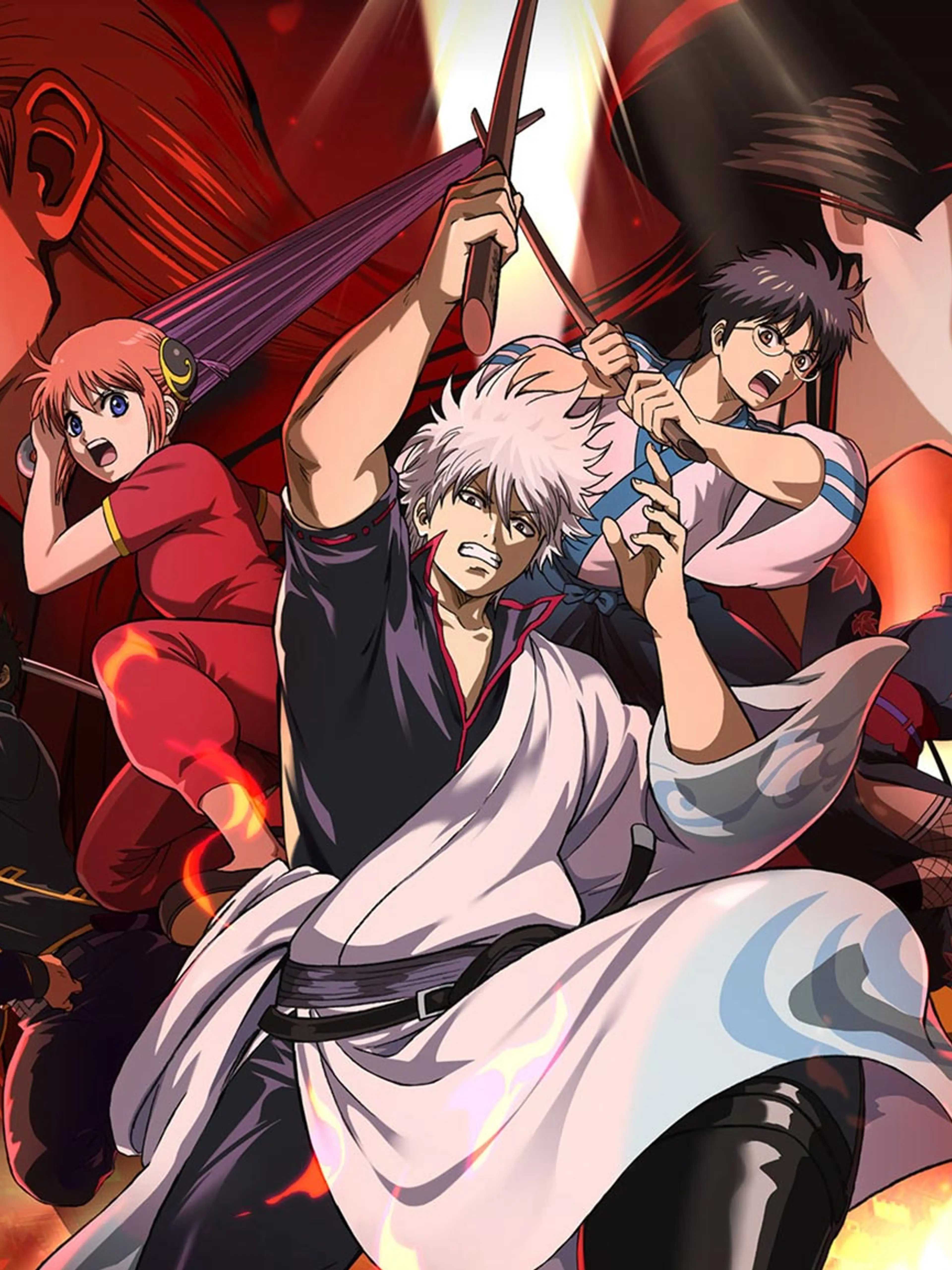 Gintoki and the Gintama cast face a burning Yoshiwara in official movie artwork.