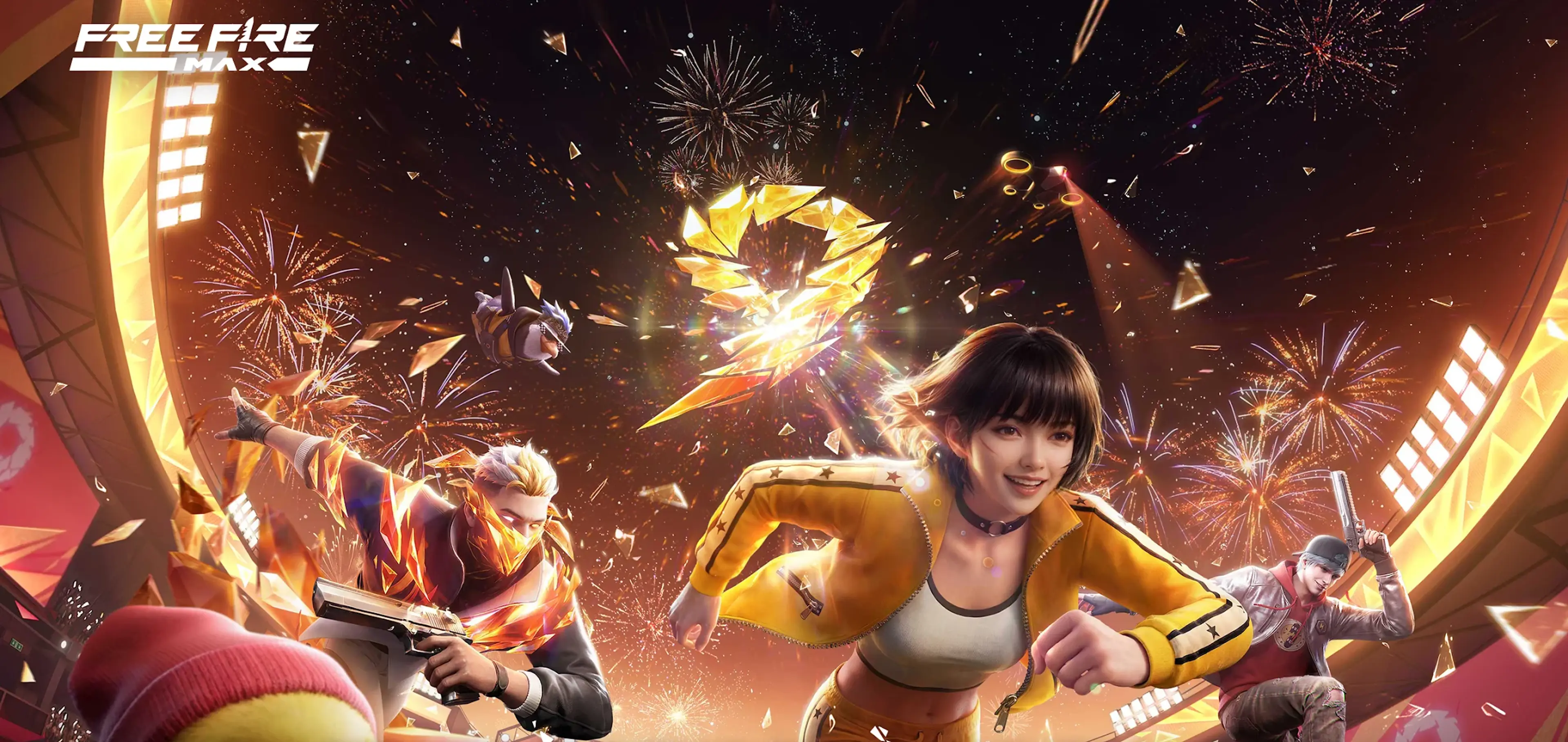 Two armed Free Fire MAX characters ready for a match