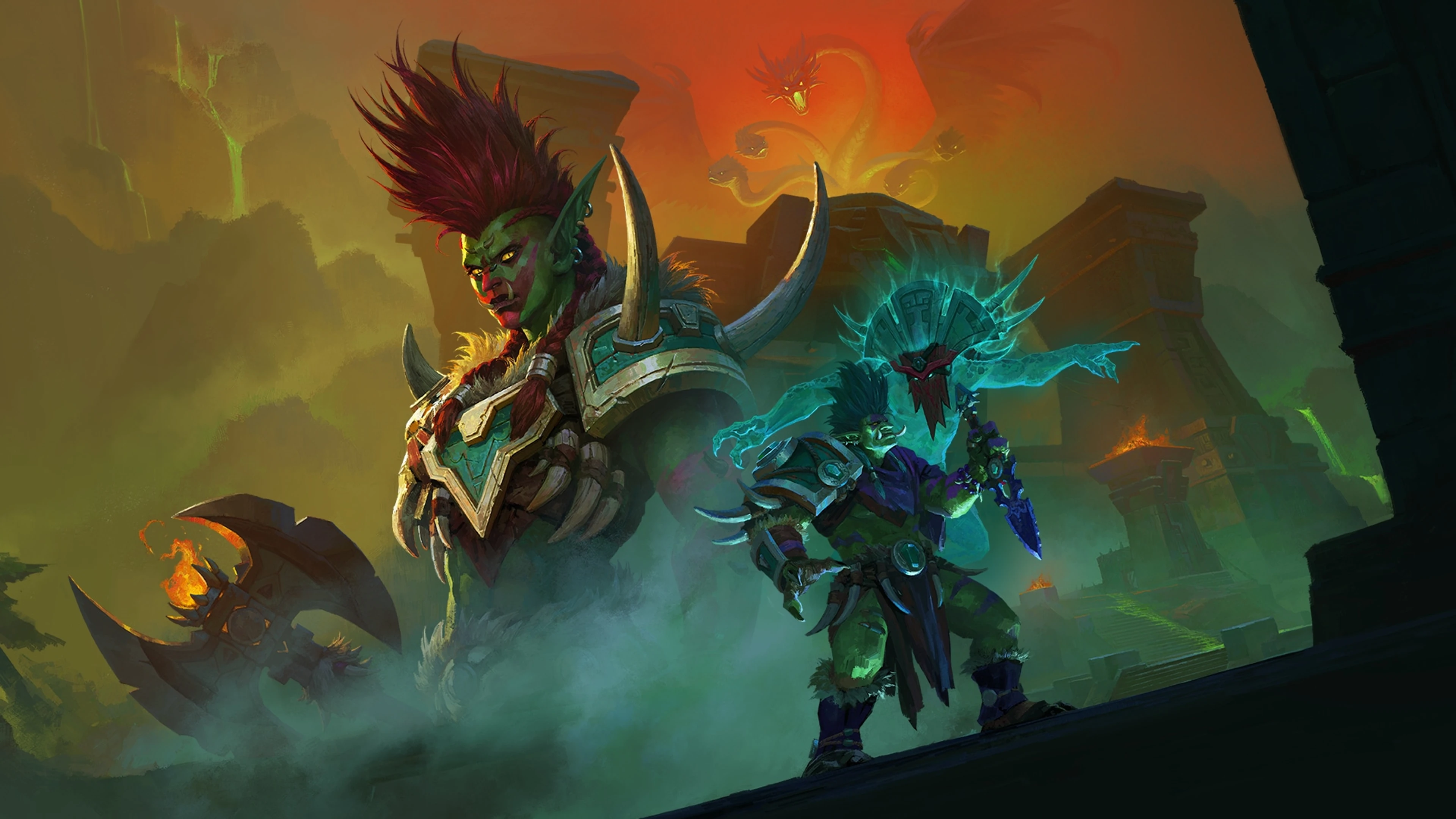 World of Warcraft heroes confront a multi-headed monster in official Midnight key art