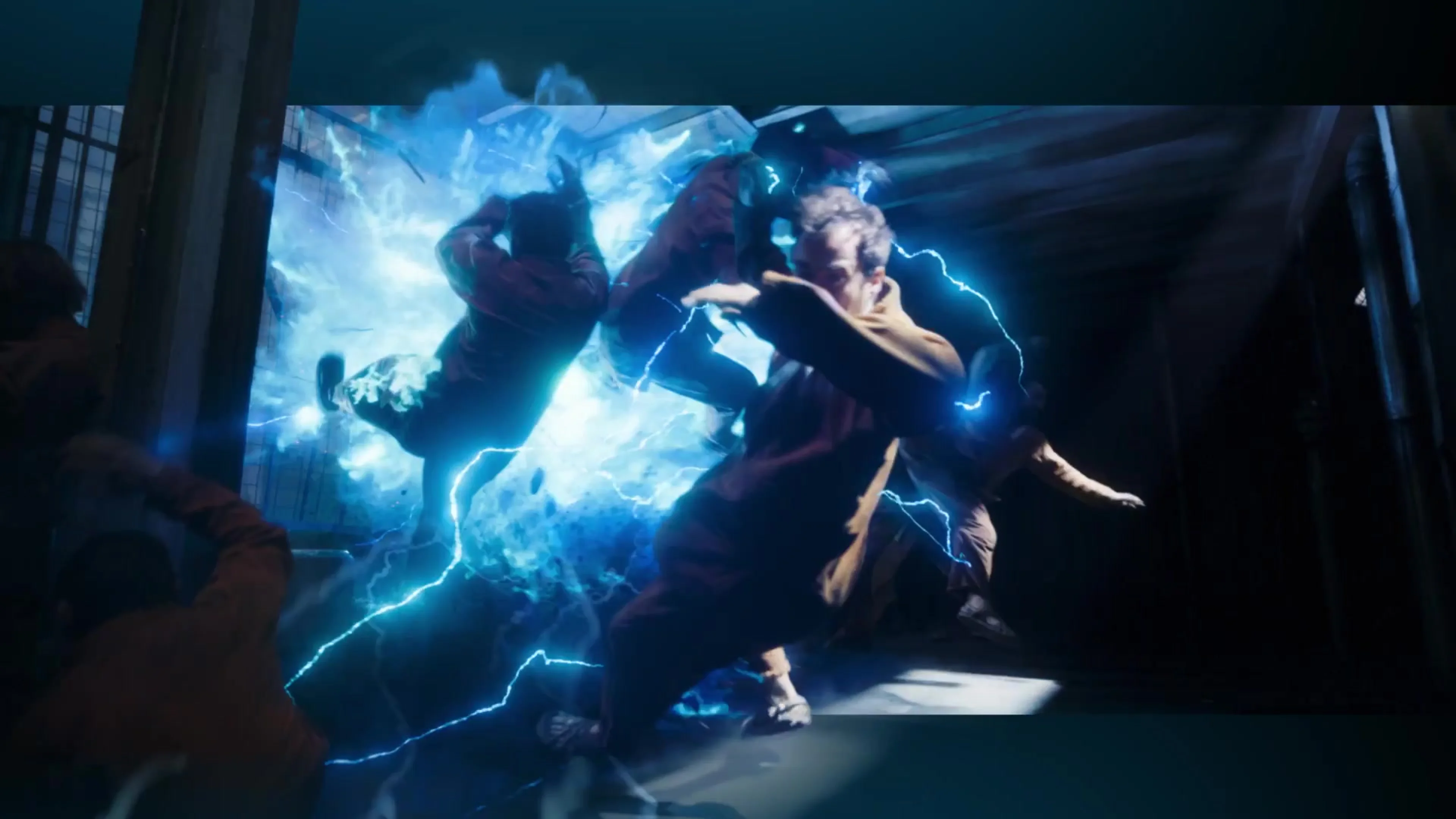 Ryu fires a blue Hadouken during his fight with Akuma in the Street Fighter movie.