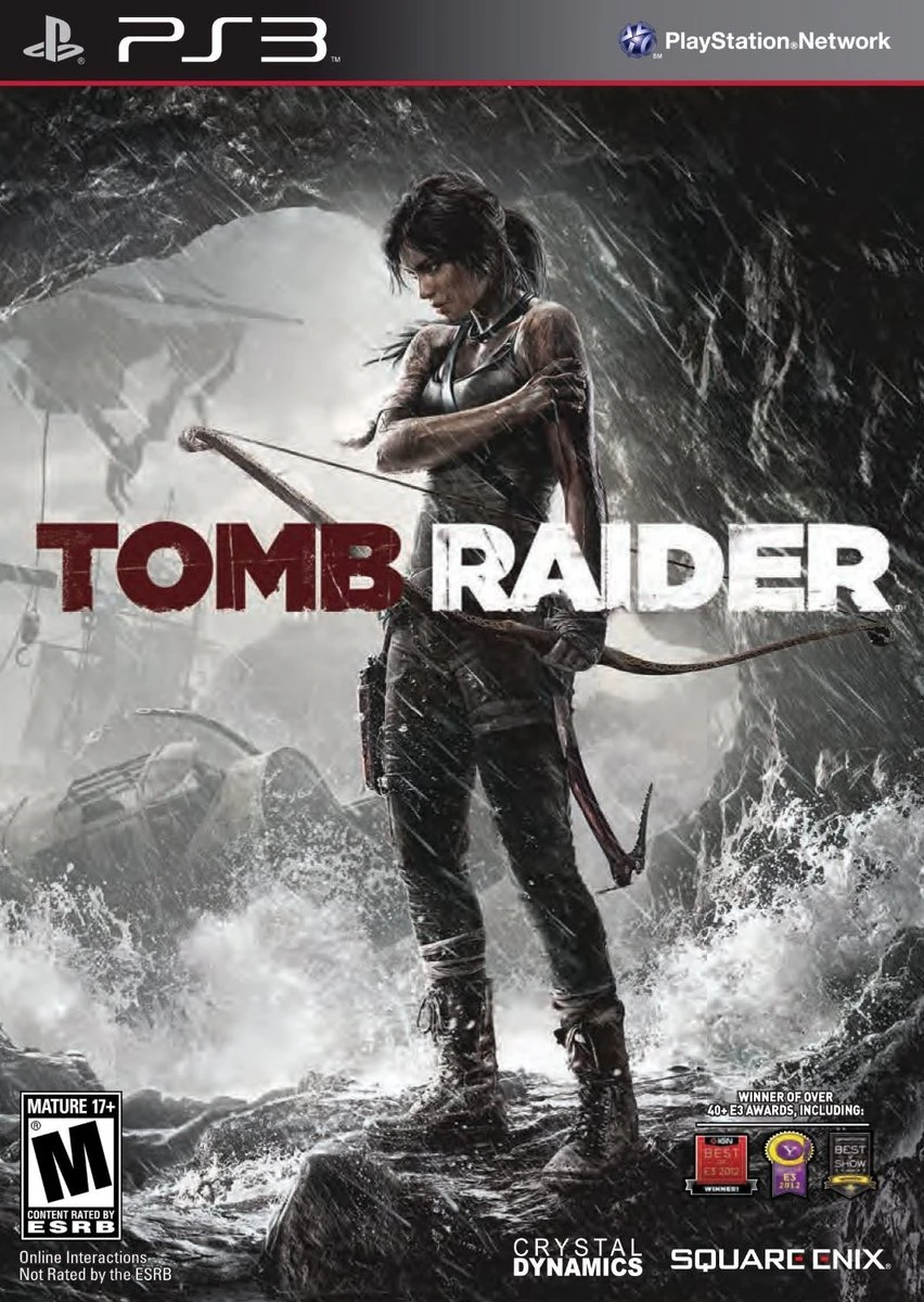 Original 2013 Tomb Raider cover featuring Lara Croft with a bow.