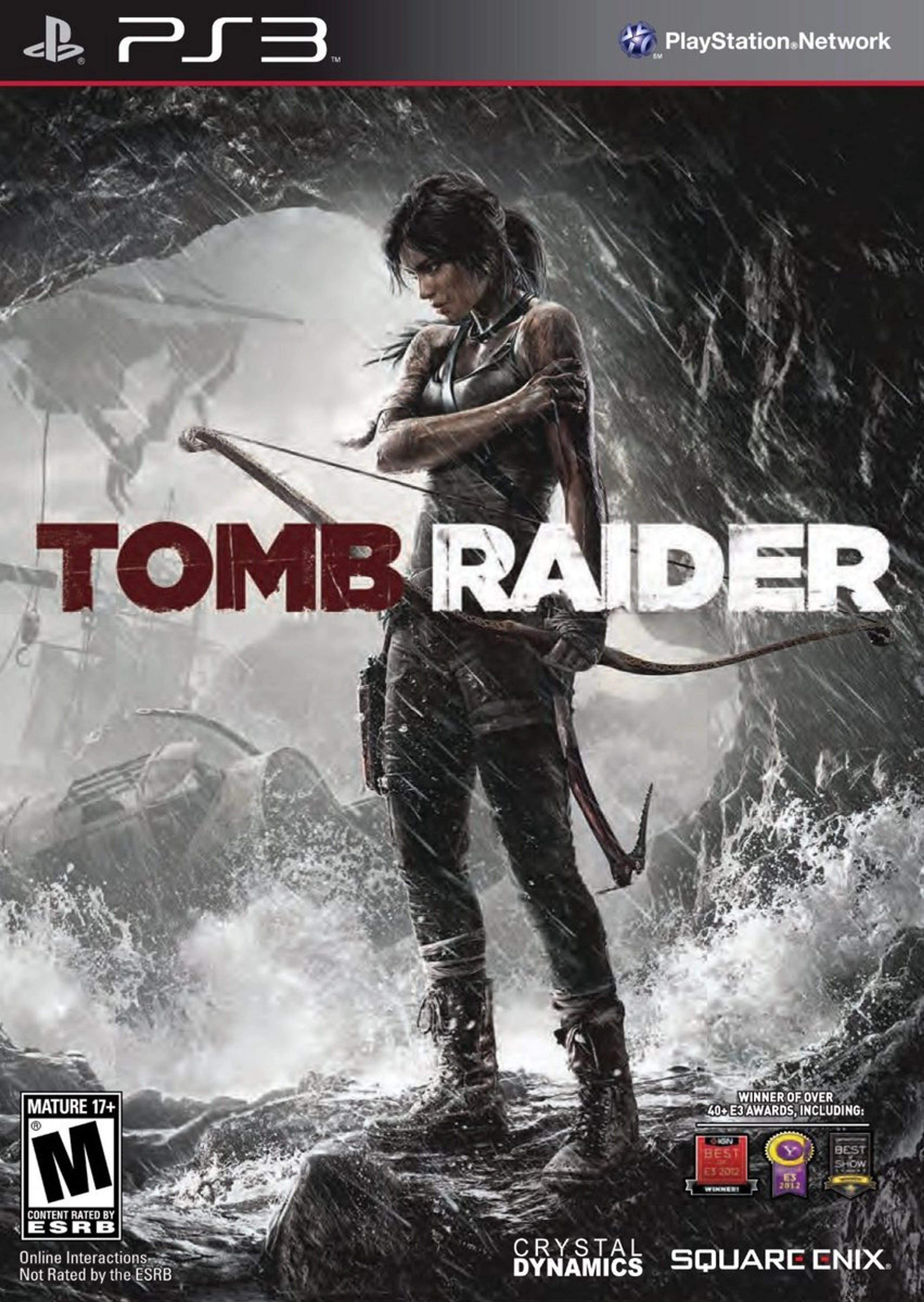 Original 2013 Tomb Raider cover featuring Lara Croft with a bow.