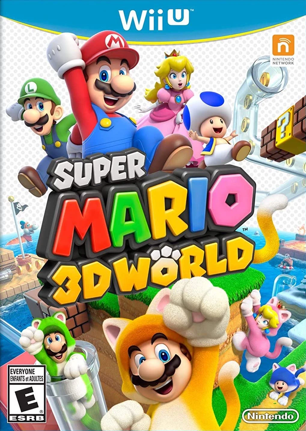 Official Super Mario 3D World Wii U cover with the four main characters.