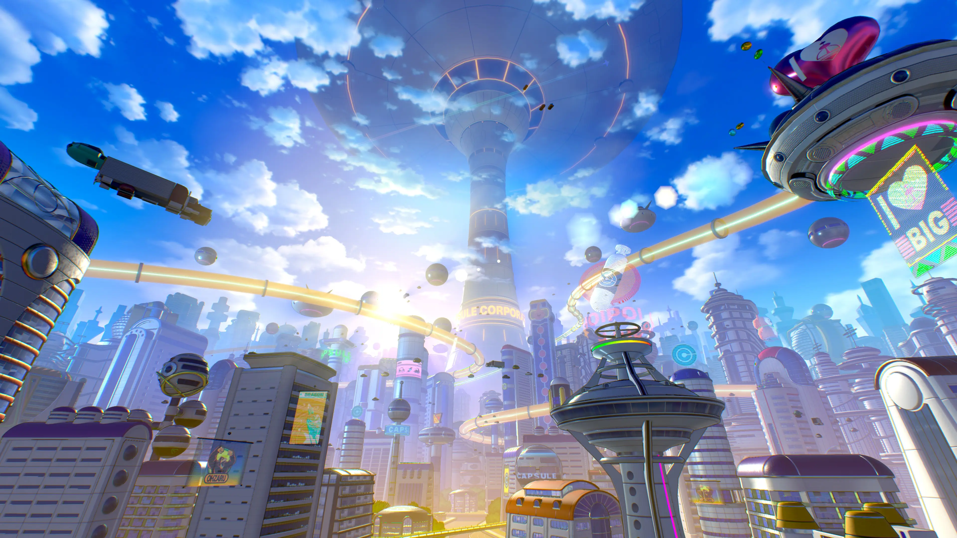 West City stretches beneath a futuristic sky in an official Dragon Ball Xenoverse 3 still.