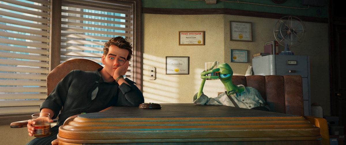 Official Ray Gunn film image 8 showing the futuristic city and its characters.