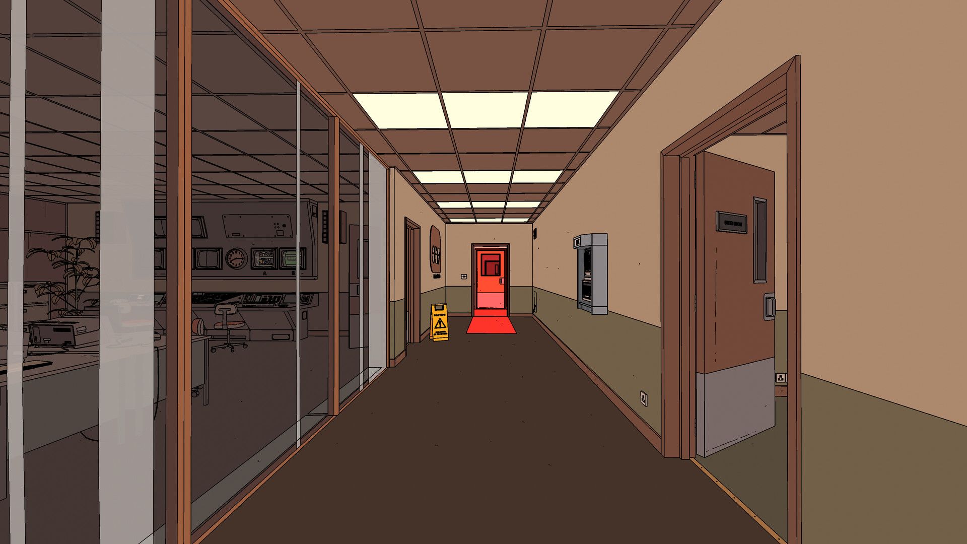 A quiet corridor connects the tournament spaces, contrasting with the skating arenas.