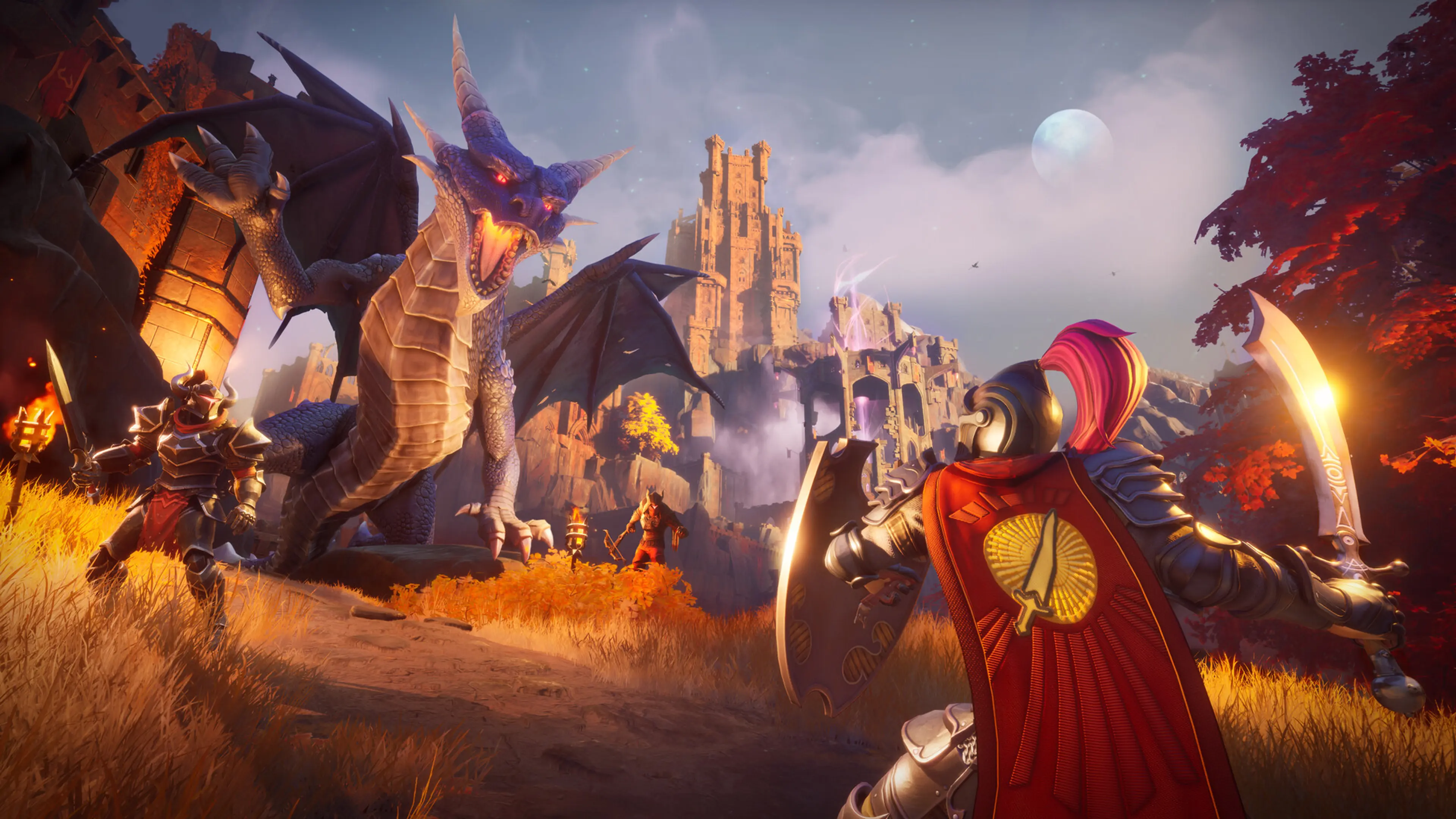 An armed adventurer confronts a dragon in RuneScape: Dragonwilds.
