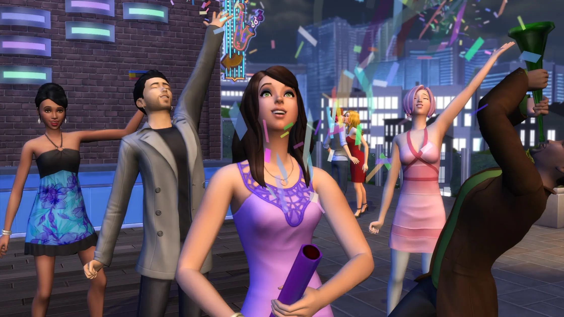 A group of Sims celebrating together in The Sims 4