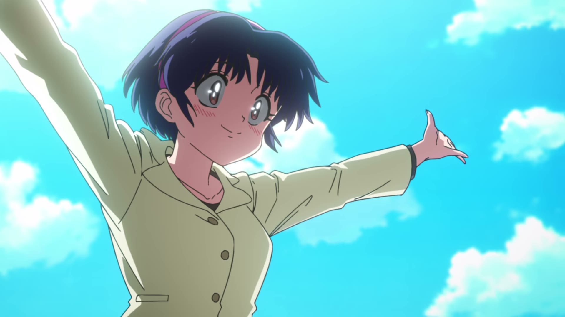 Akane smiles under a clear blue sky in Ranma 1/2 season three.