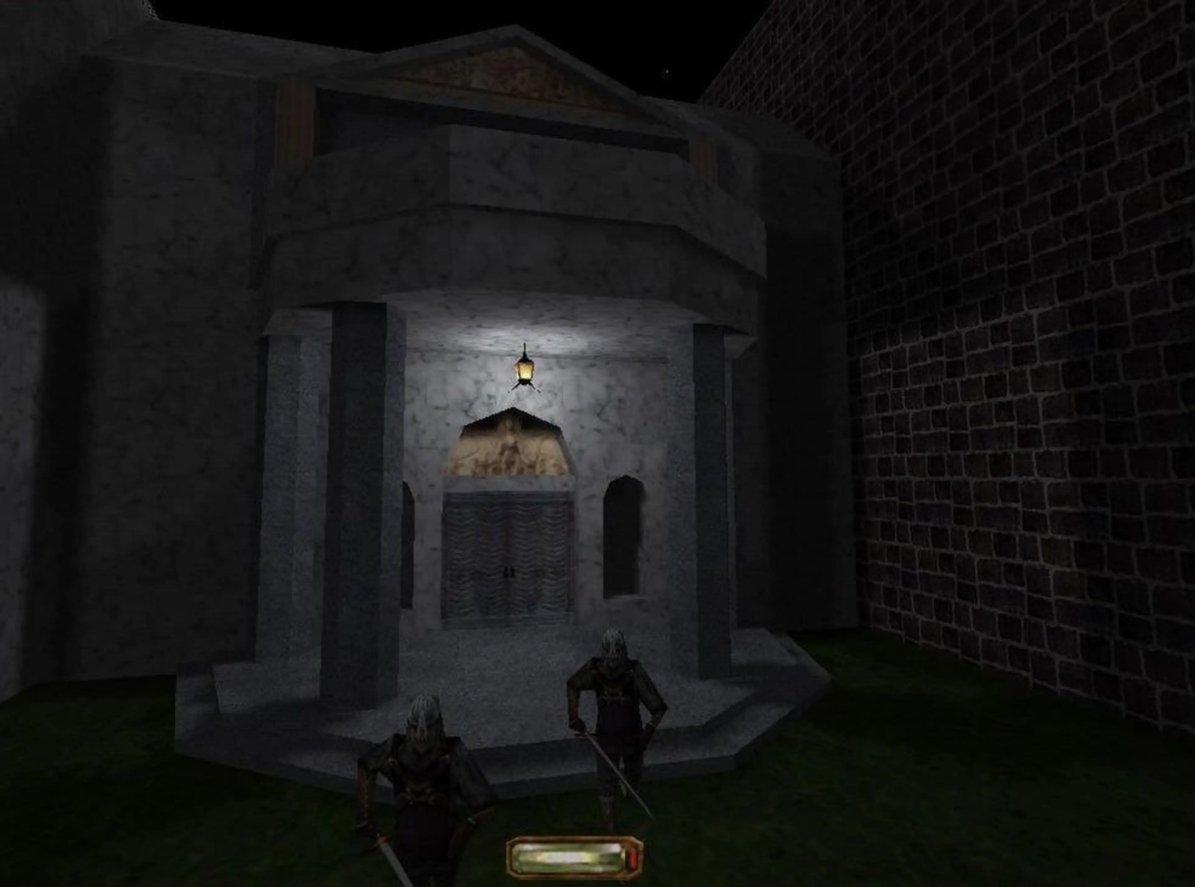Garrett approaches a guarded entrance in Thief II.