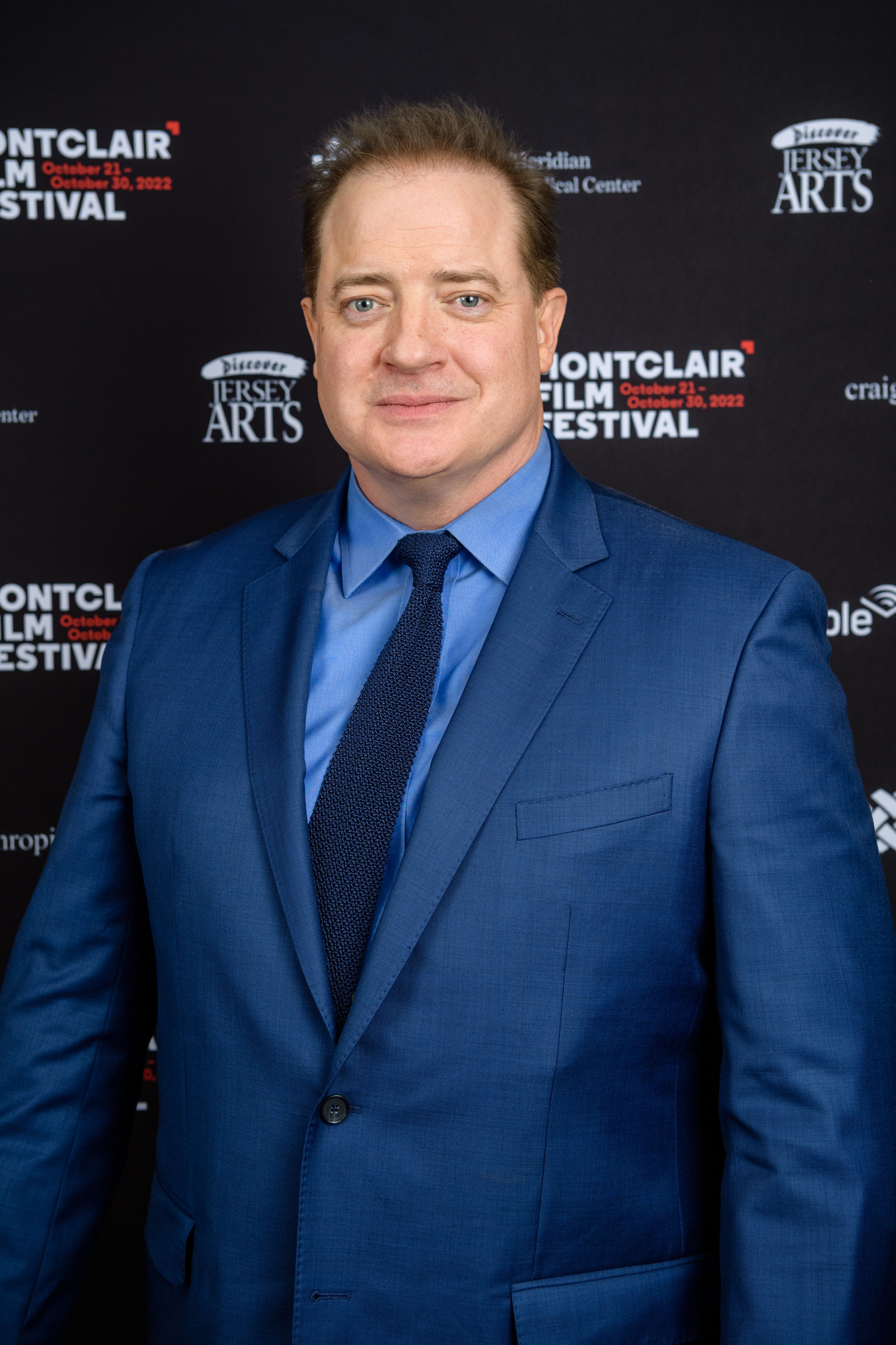 Brendan Fraser wears a blue suit at the 2022 Montclair Film Festival.