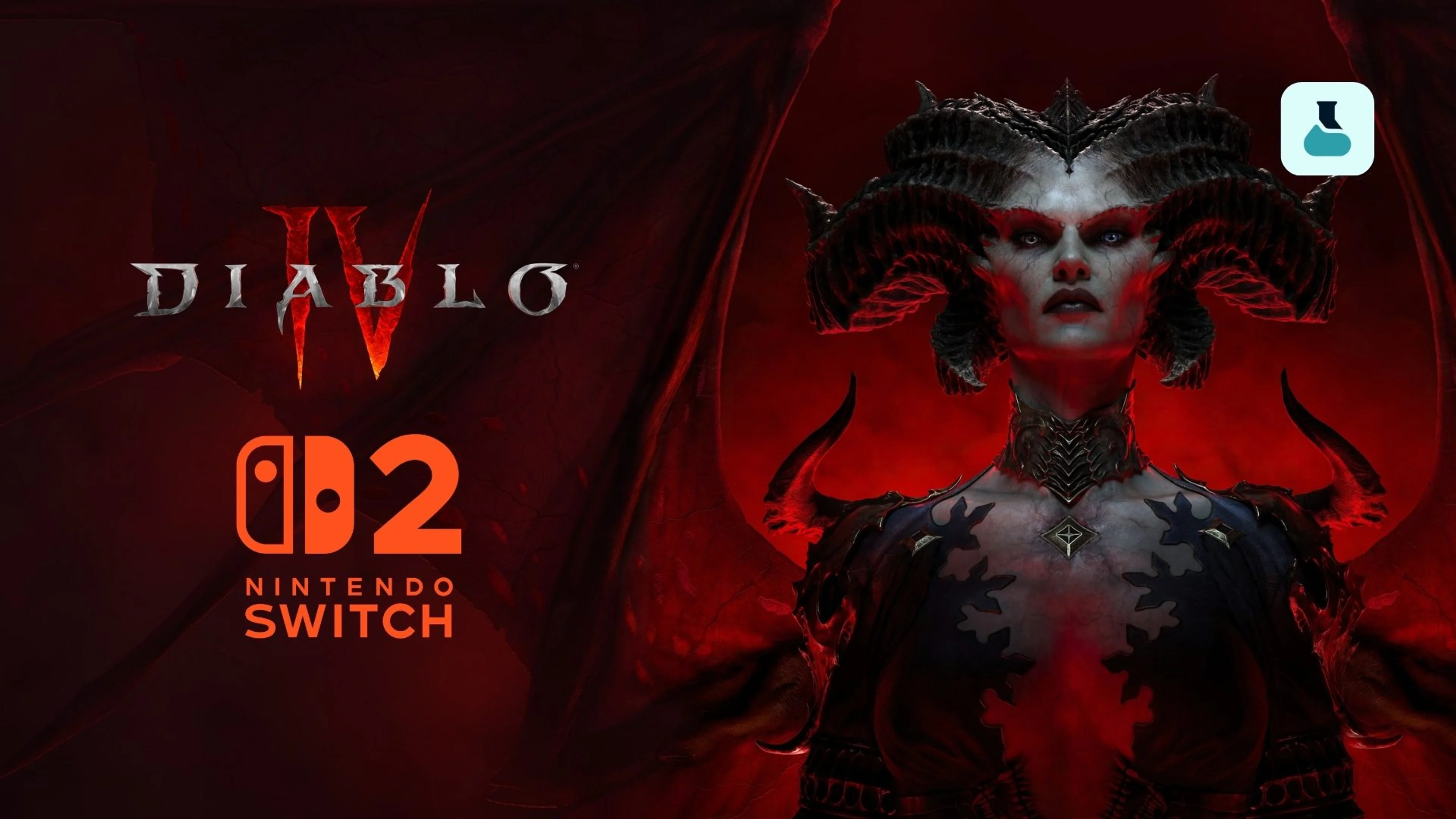 Diablo IV artwork beside a Nintendo Switch 2 console