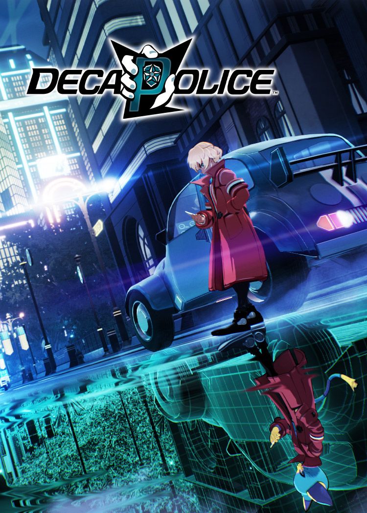 Official DECAPOLICE game cover art shows Harvard Marks in a red coat by a car under the game logo.
