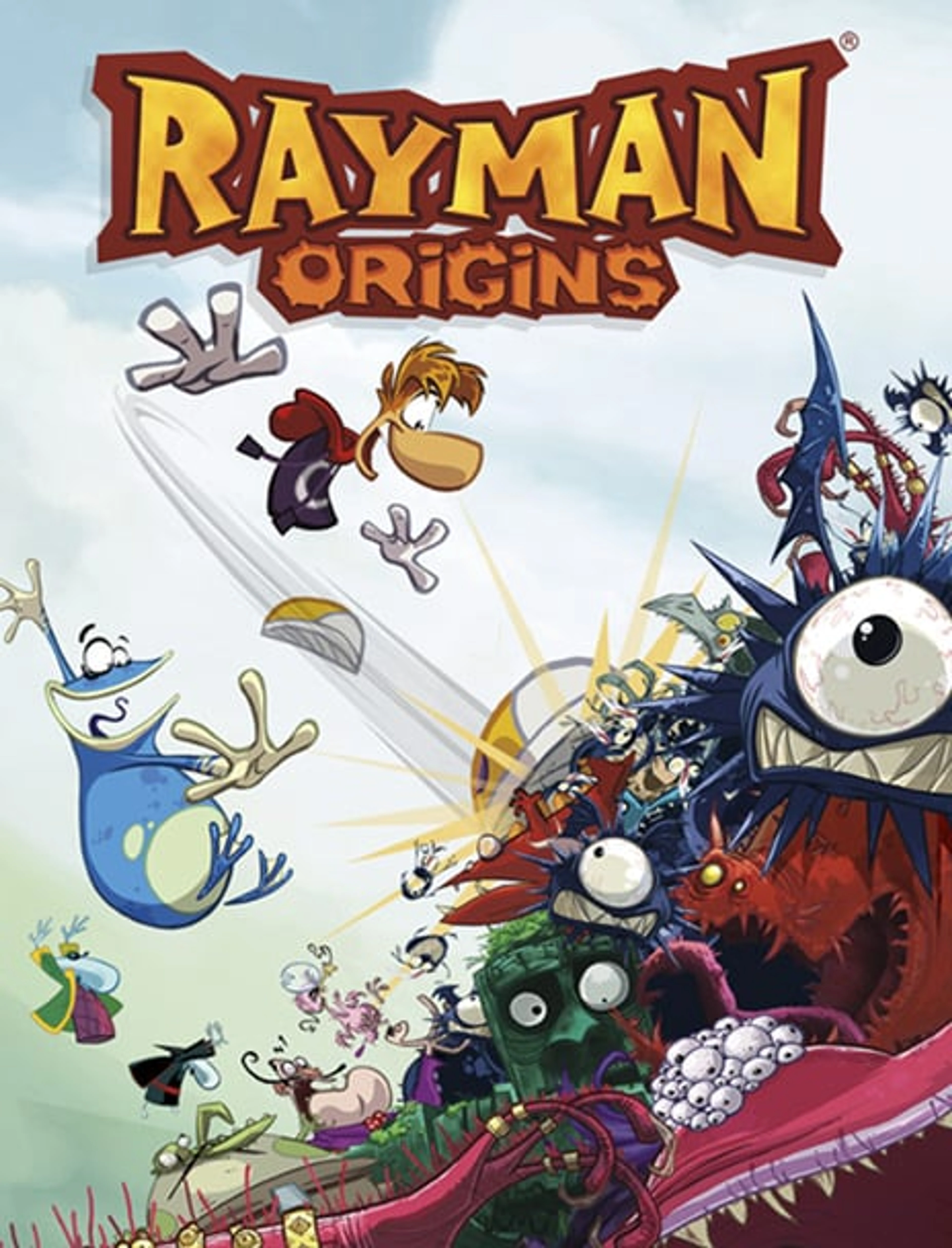 Official Rayman Origins portrait cover, with Rayman, Globox and other characters below the native title.