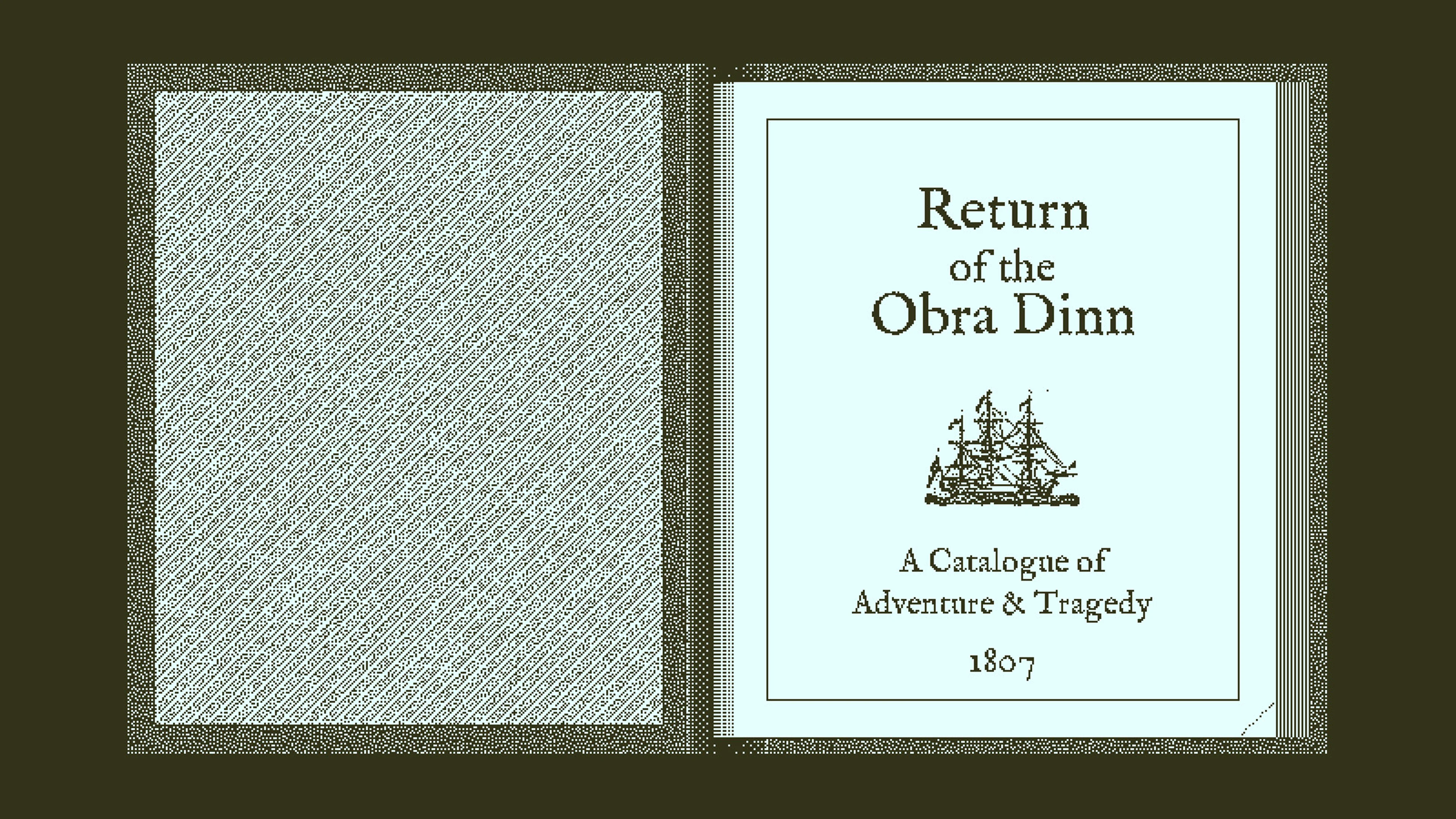 The investigation book lies open to its Return of the Obra Dinn title page.