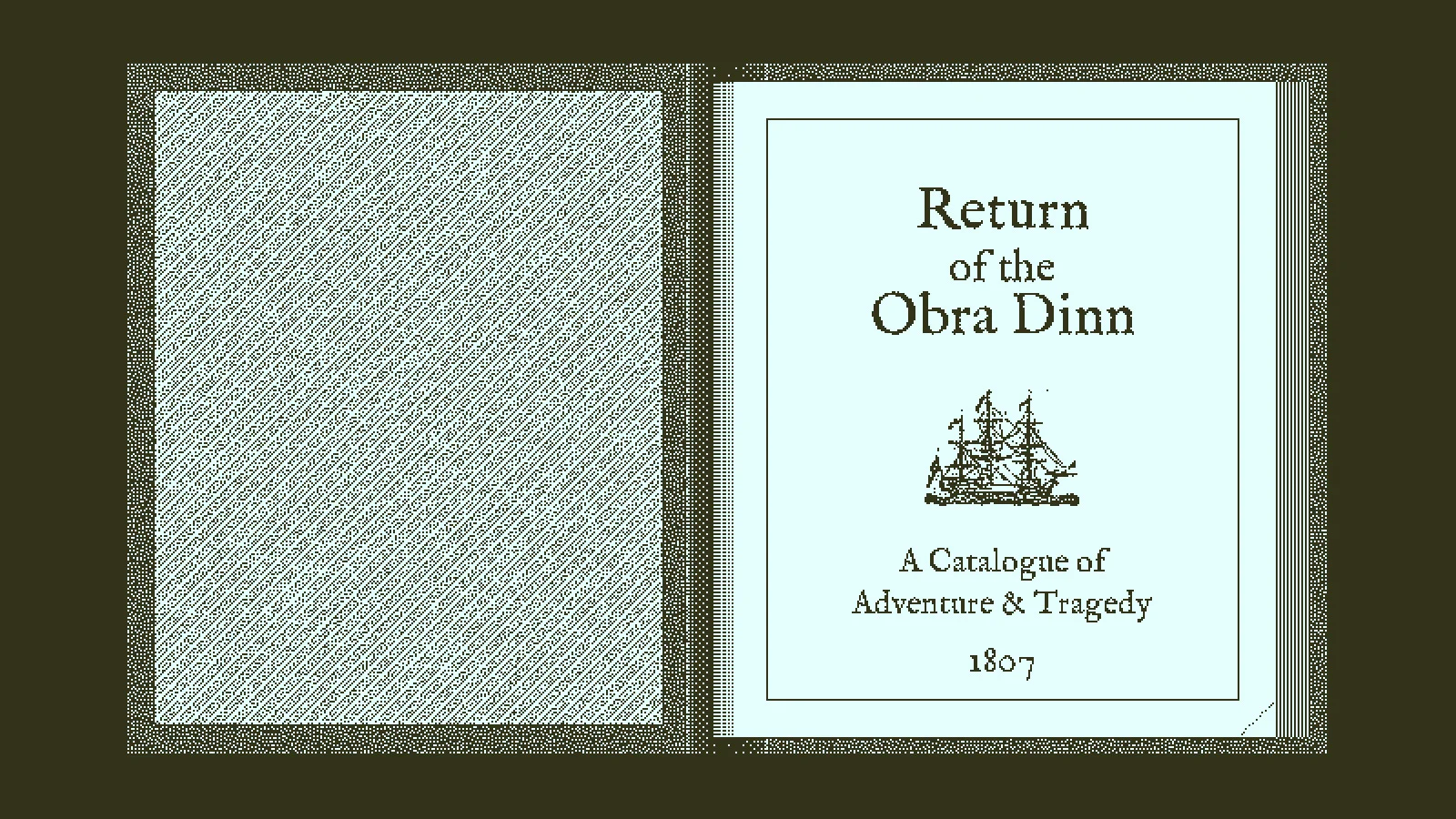 The investigation book lies open to its Return of the Obra Dinn title page.
