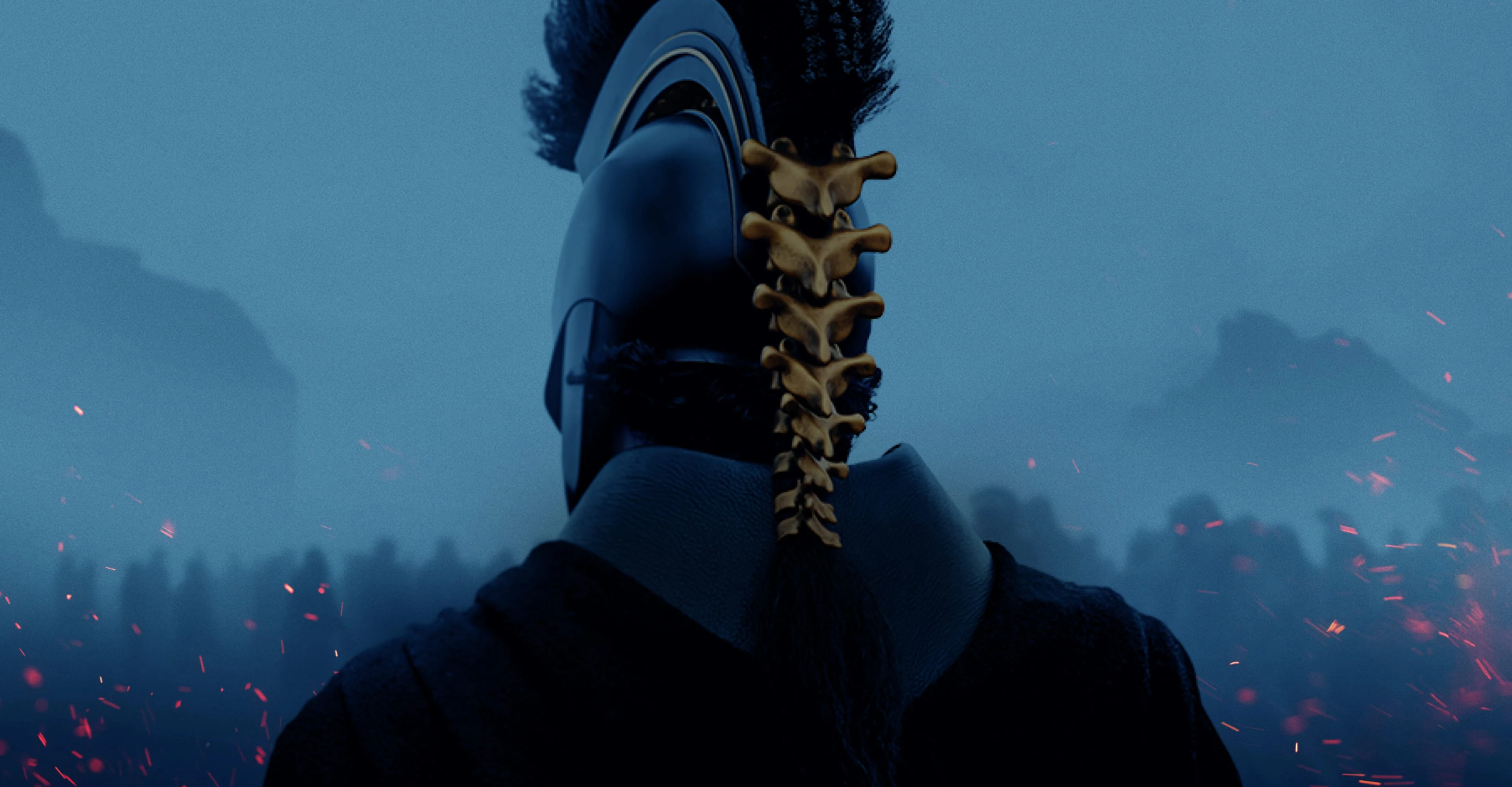 A warrior stands centered in official imagery from Christopher Nolan's The Odyssey.