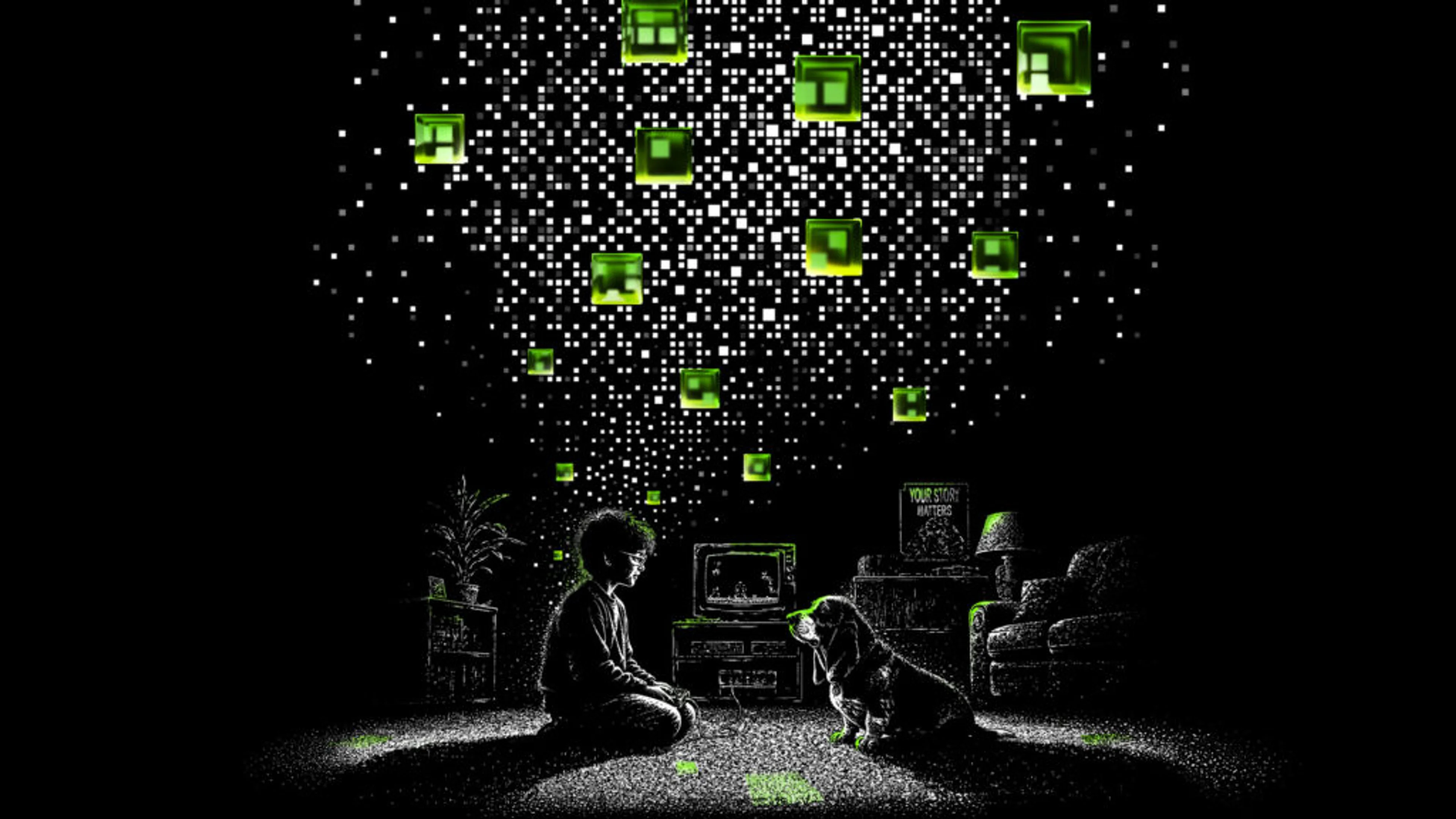 Ben Kenobi’s black-and-green Xbox 25th Anniversary artwork shows a player and dog beneath floating Xbox icons.