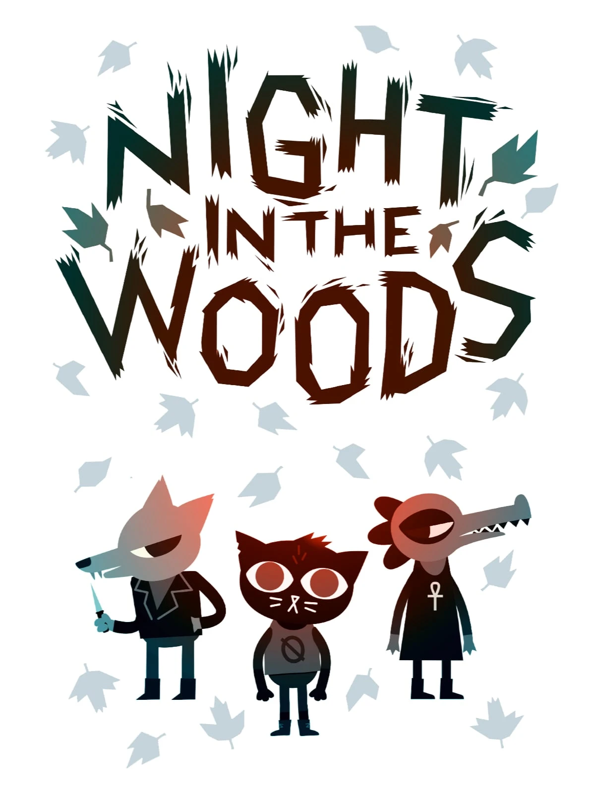 Official Night in the Woods cover showing Mae the cat and two other characters beneath the game title.