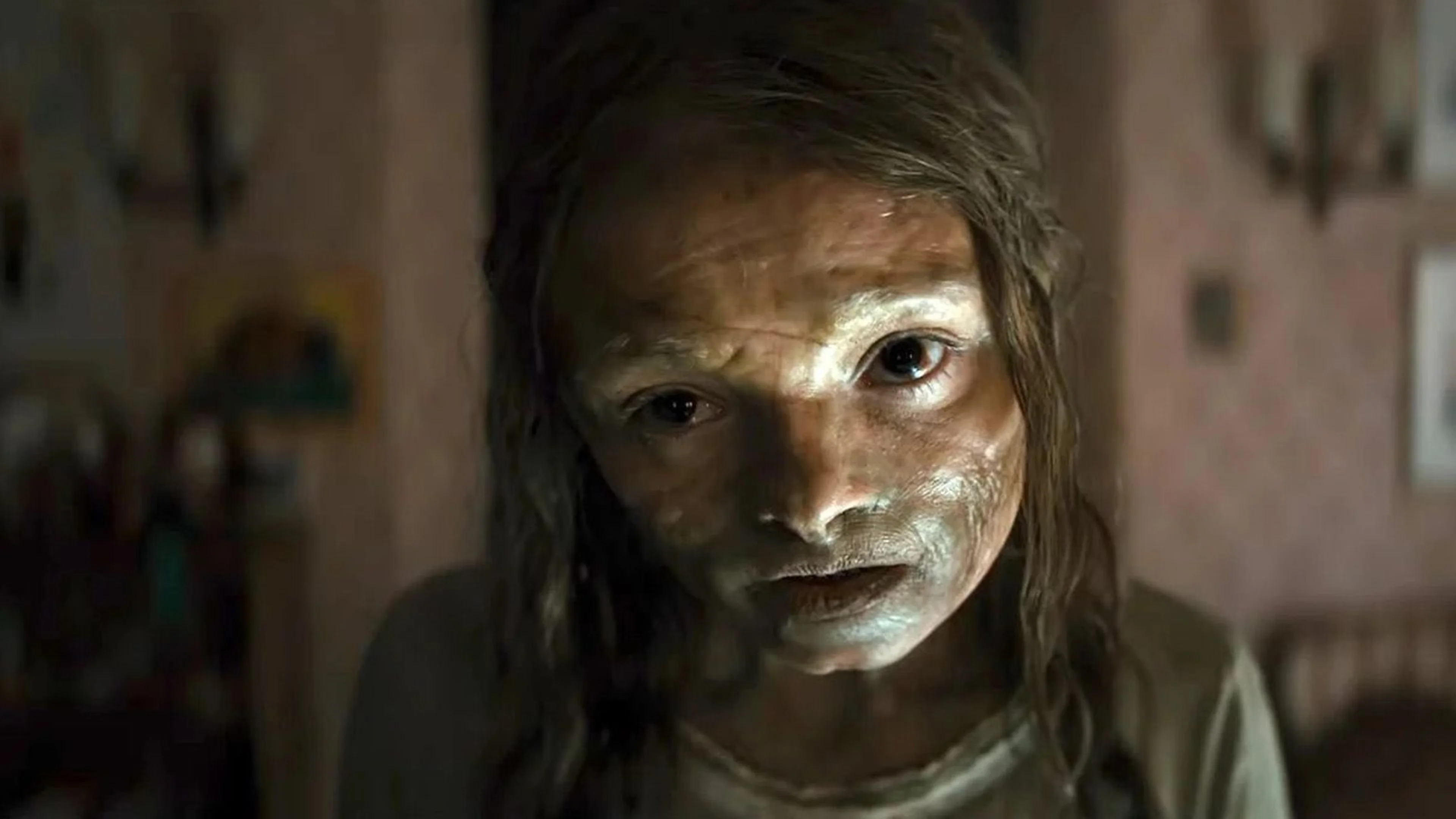A close-up of the frightening child image used to advertise The Mummy