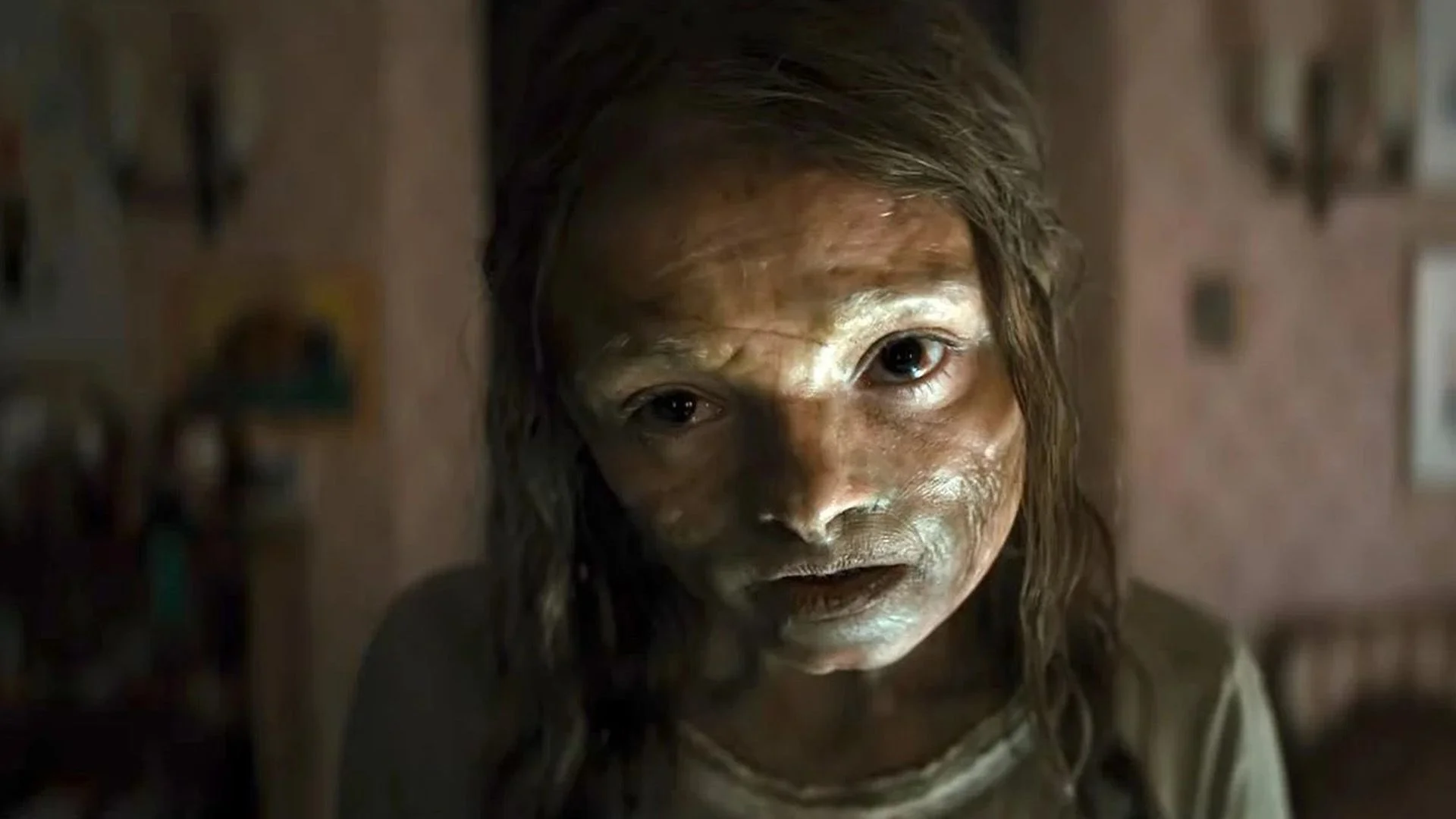 A close-up of the frightening child image used to advertise The Mummy