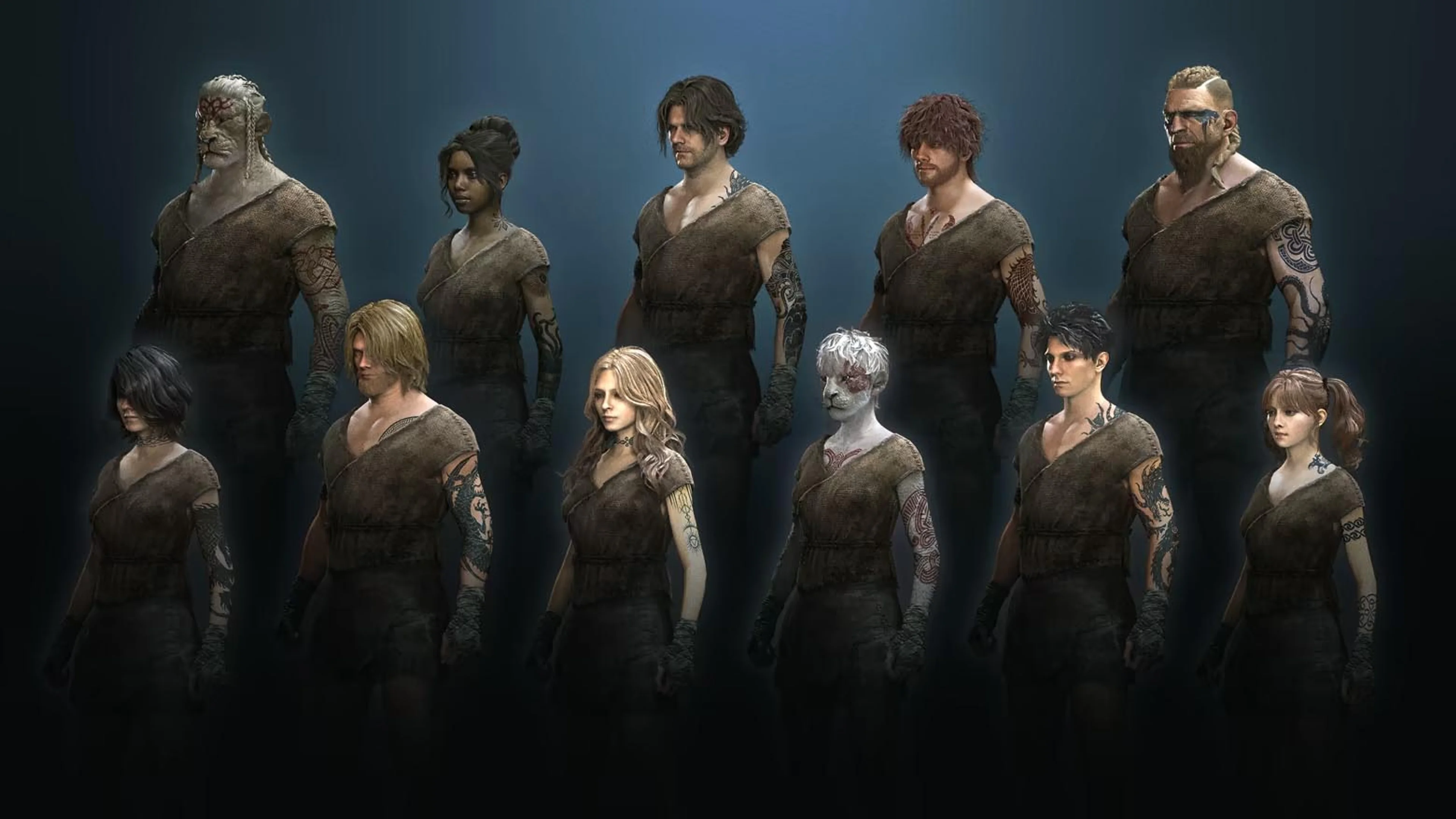 Eleven Dragon's Dogma 2 character models display new hairstyles and tattoos.