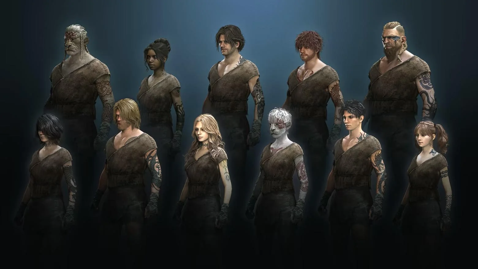Eleven Dragon's Dogma 2 character models display new hairstyles and tattoos.