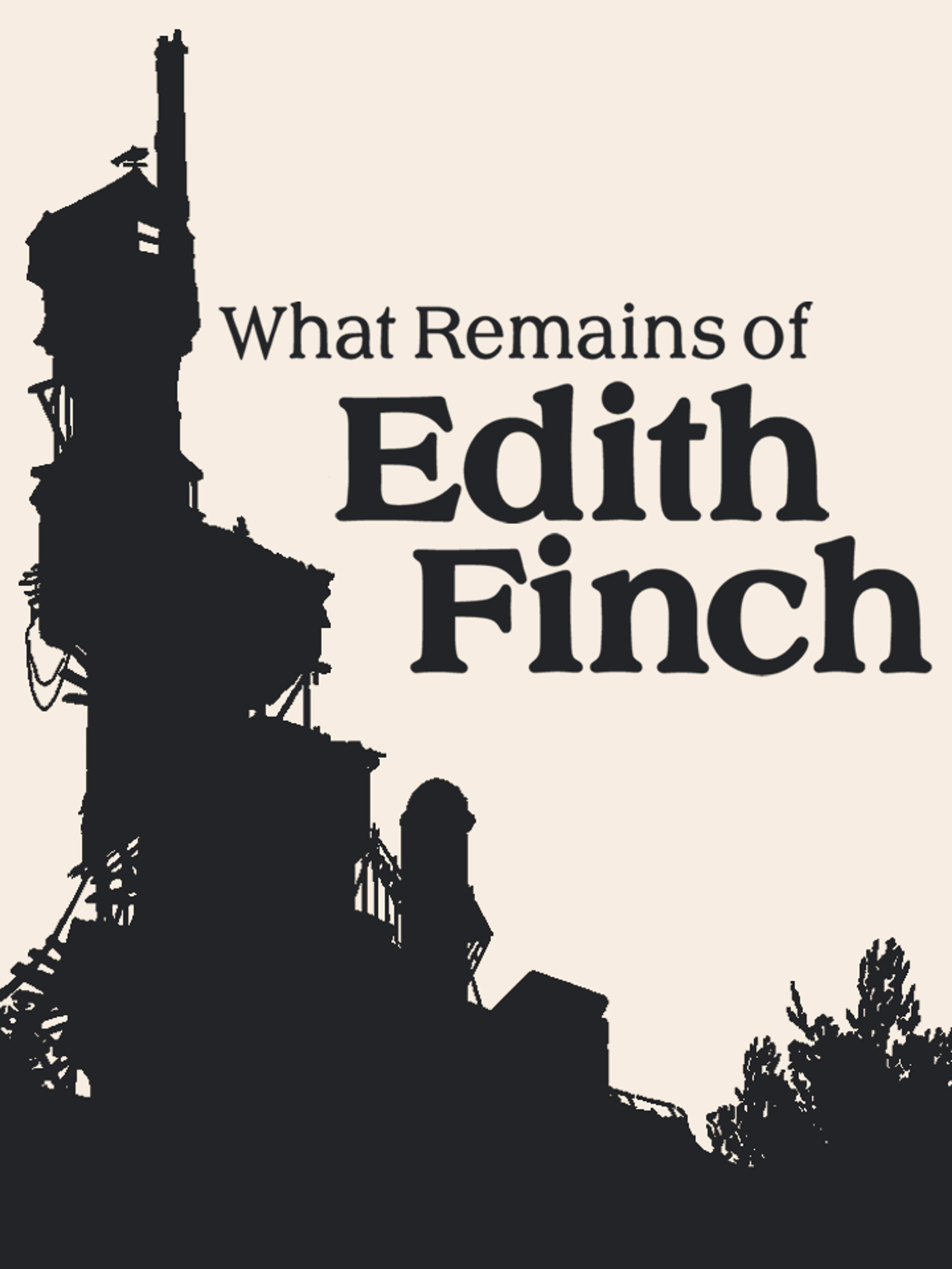 Official What Remains of Edith Finch cover with the game title beside the silhouette of the Finch house.