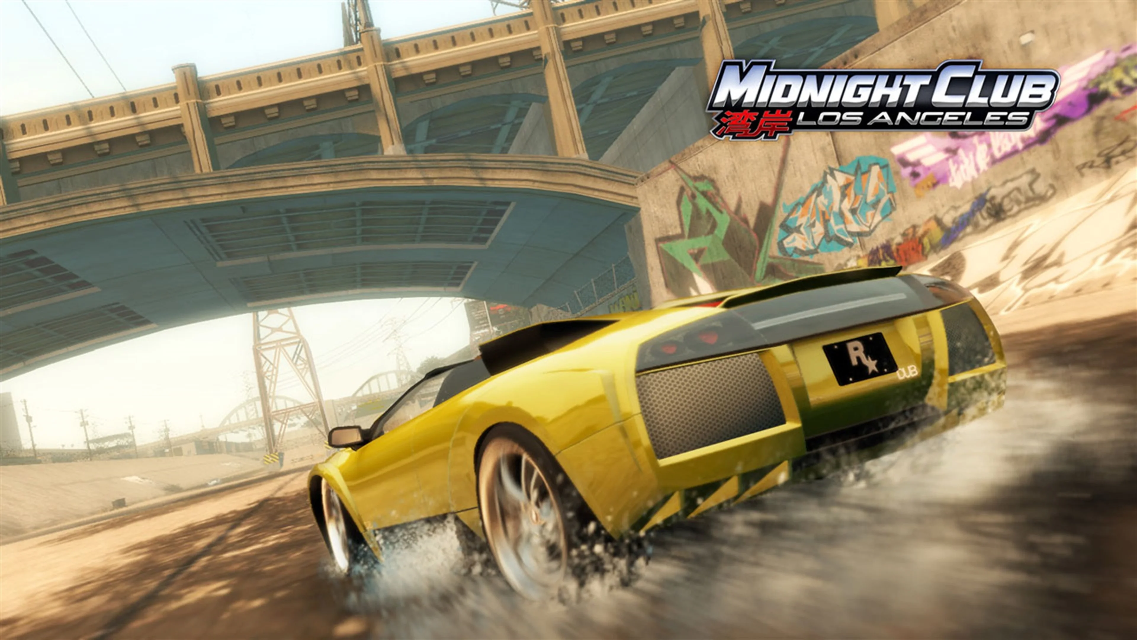 A yellow sports car races through the city in Midnight Club Los Angeles