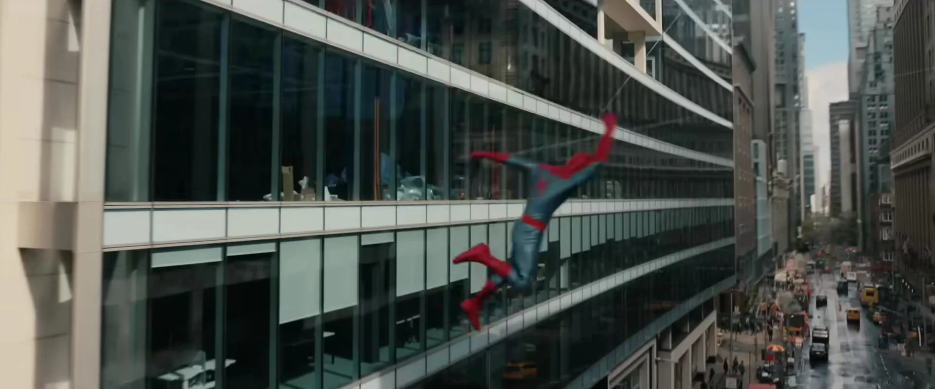 Spider-Man moves through the city in an action scene from Spider-Man: Brand New Day.