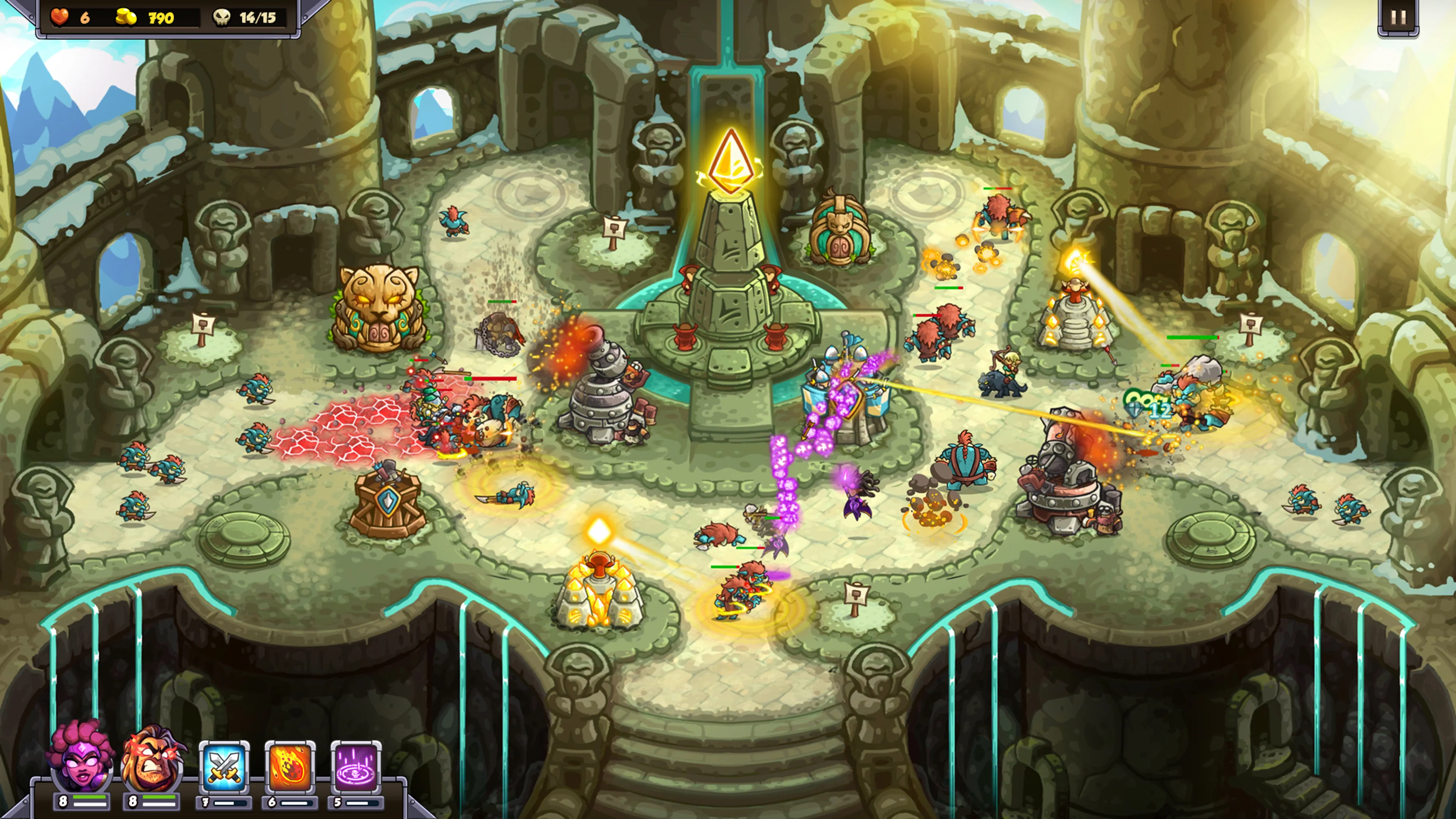Official Kingdom Rush 6: Genesis gameplay screenshot 6, showing a tower-defense battlefield.