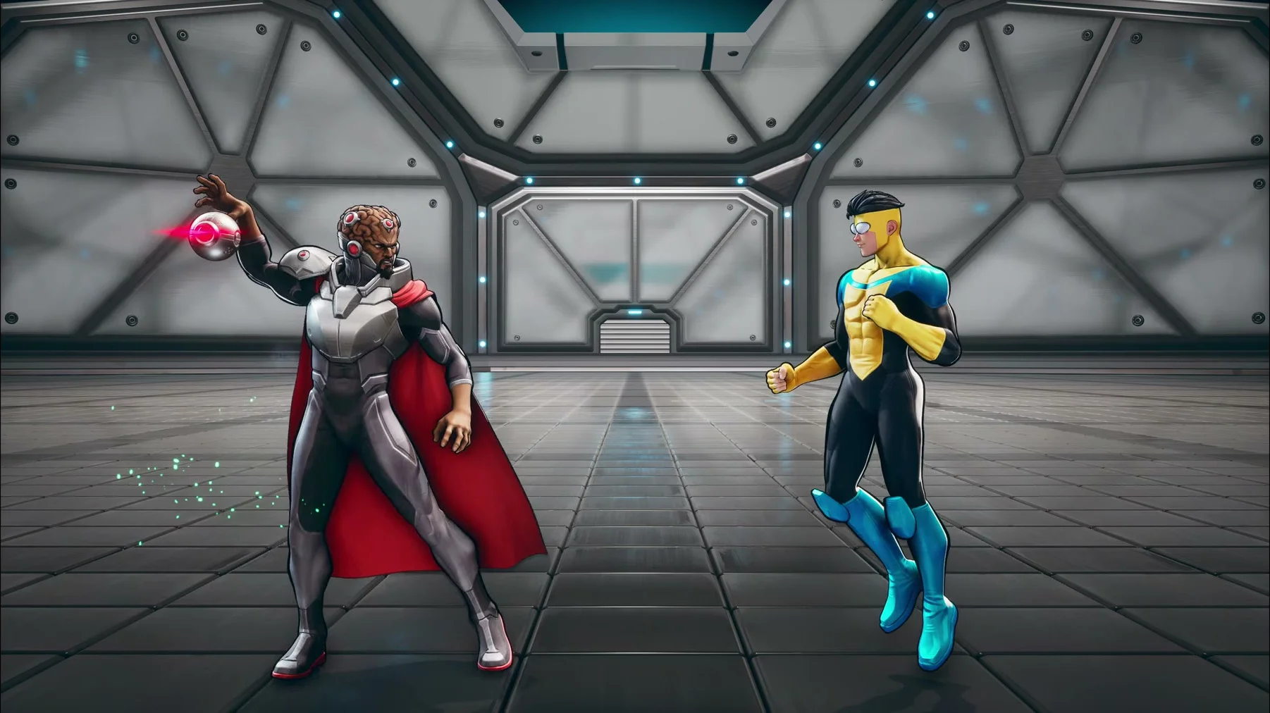 Angstrom Levy holds a glowing red orb behind him before throwing it toward Invincible.