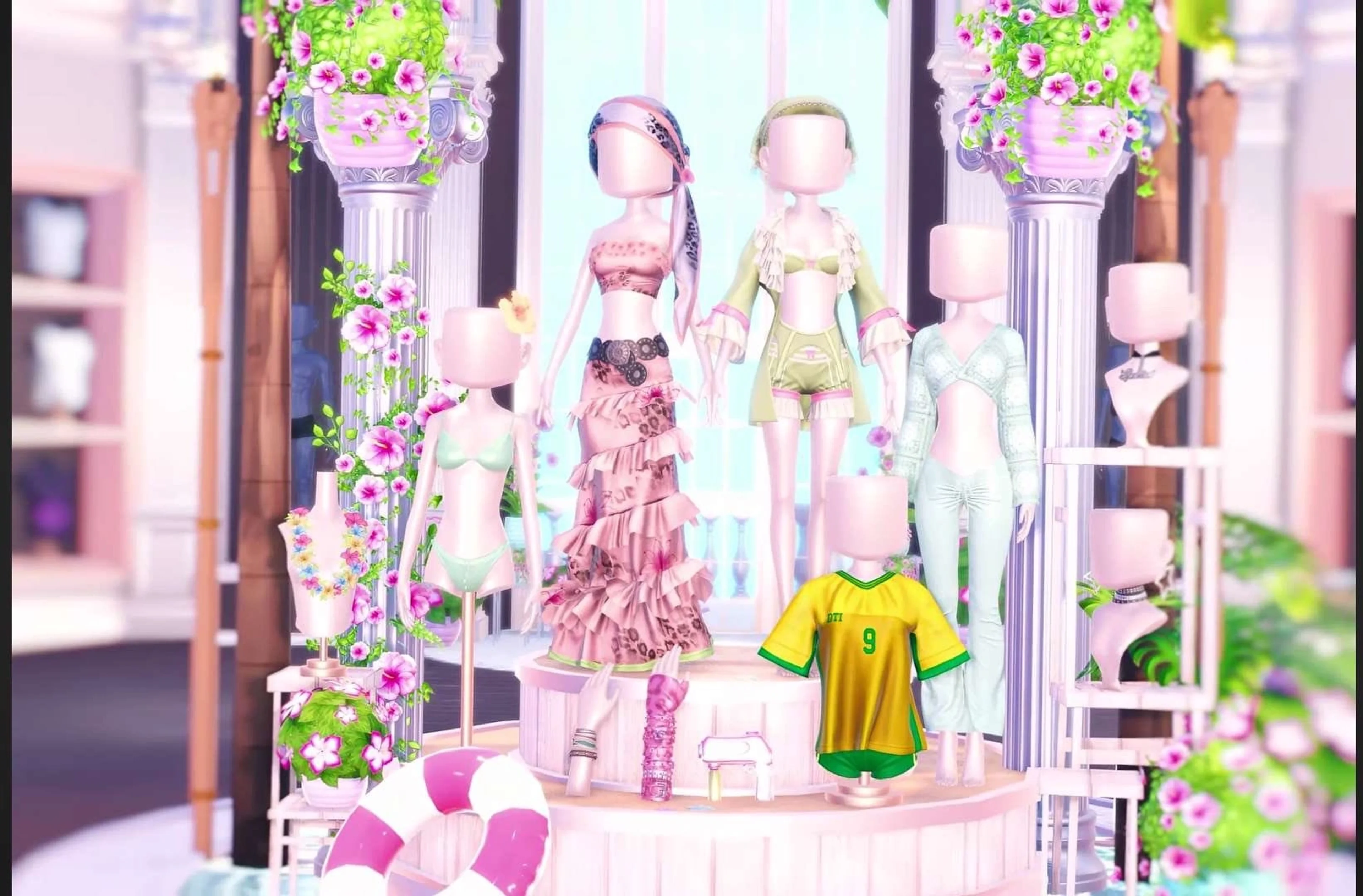 Dress To Impress Summer 2026 free-item section with clothing and accessory displays.