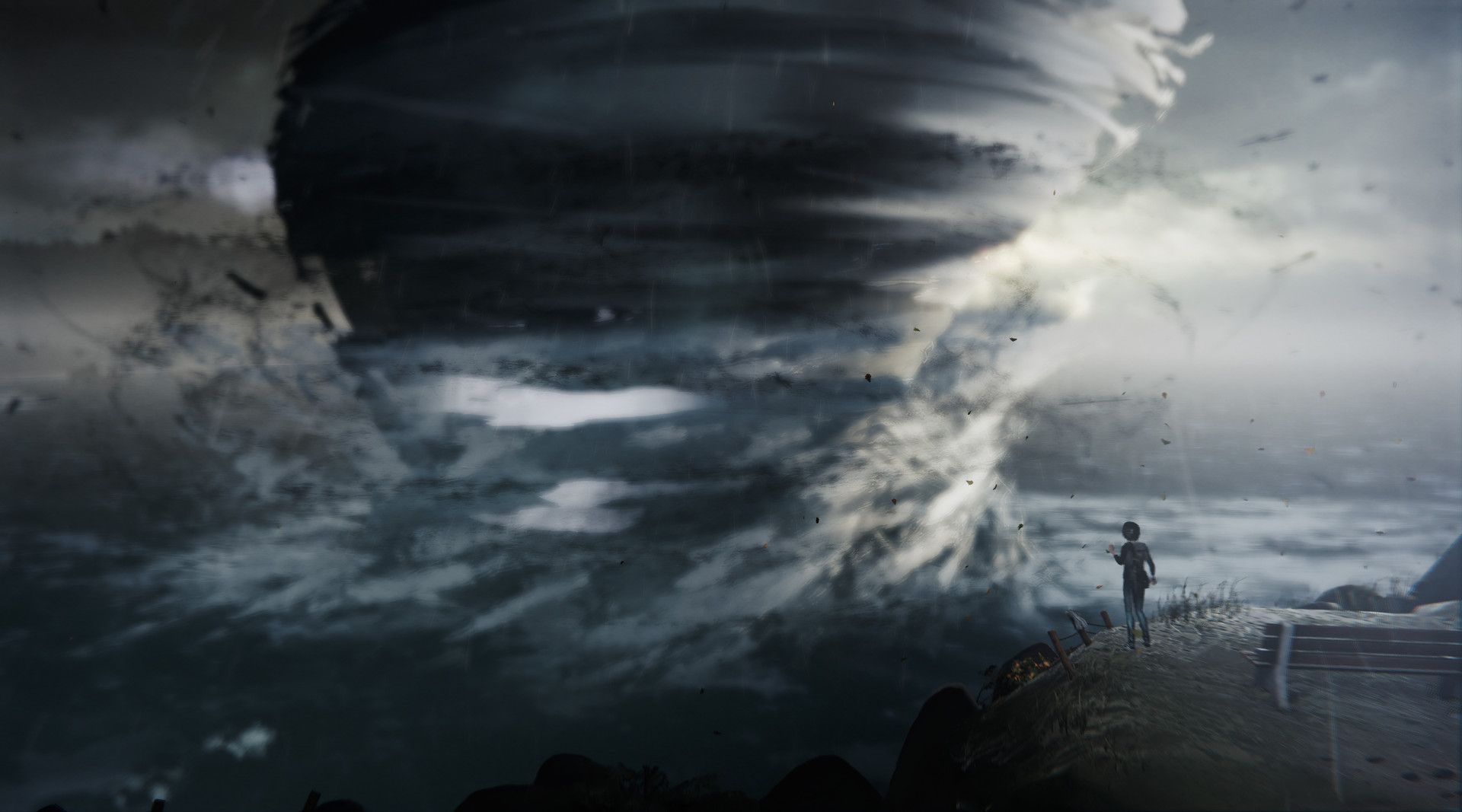 Max stands near a lighthouse as a huge storm approaches in Life is Strange.