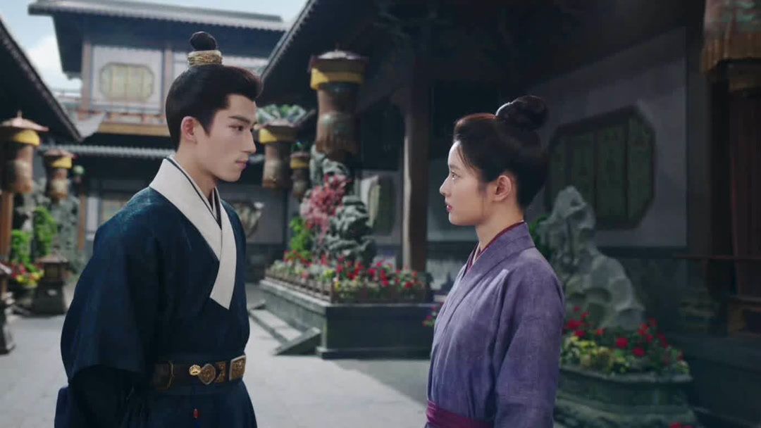 Wang Xingyue and Xu Ruohan face each other in a Love in Red Dust preview scene.