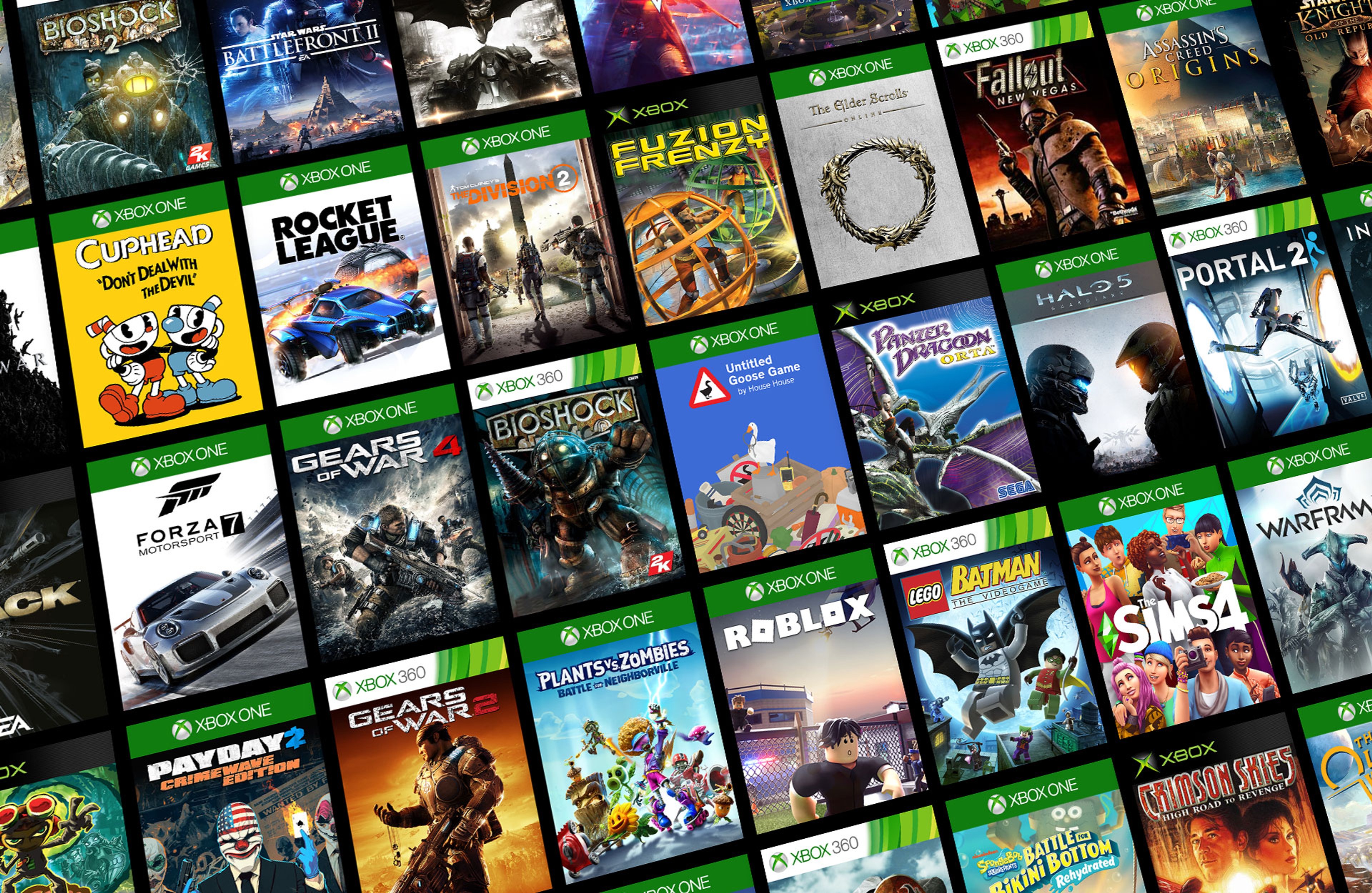 A collage of Xbox, Xbox 360, and Xbox One games supported through backward compatibility.