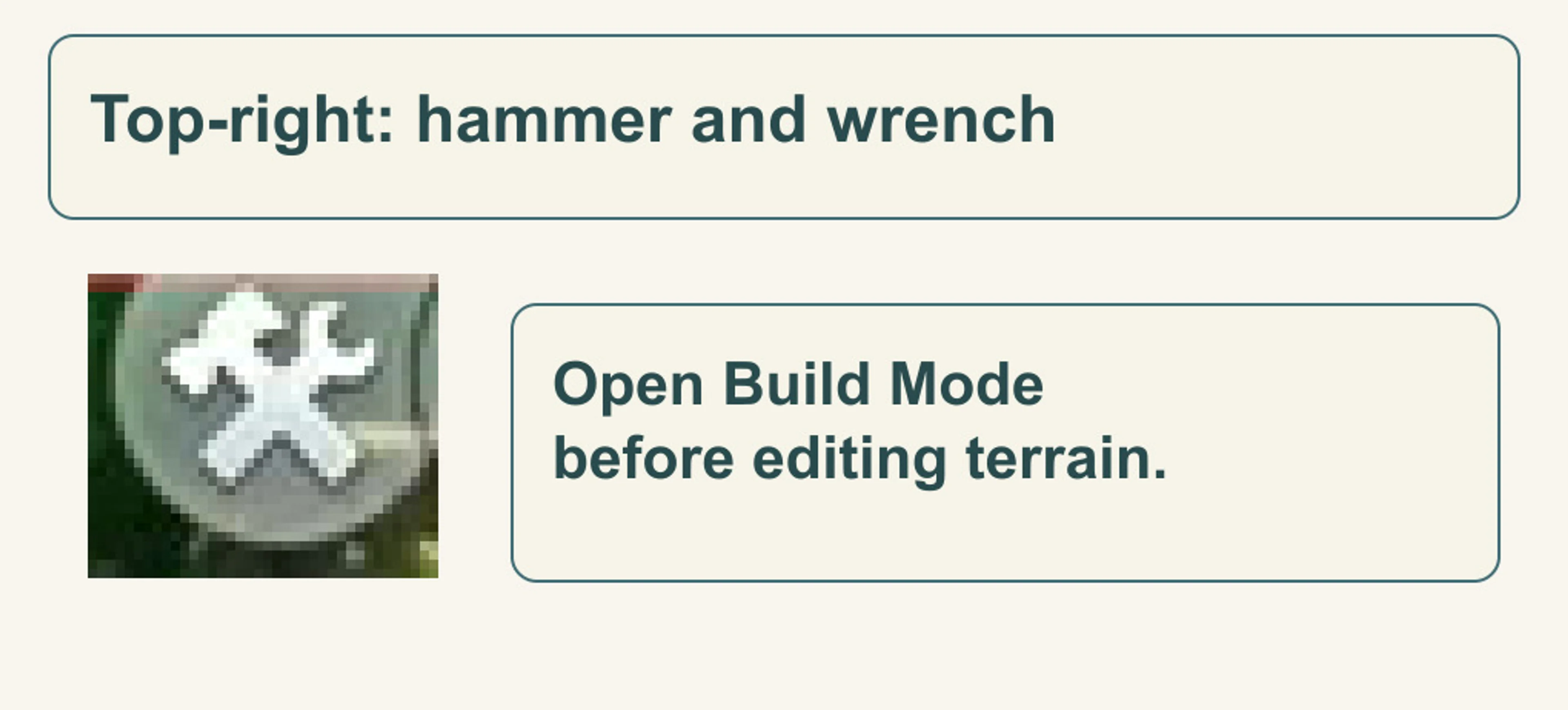 Enlarged native crossed hammer-and-wrench icon identifies the Build Mode button.