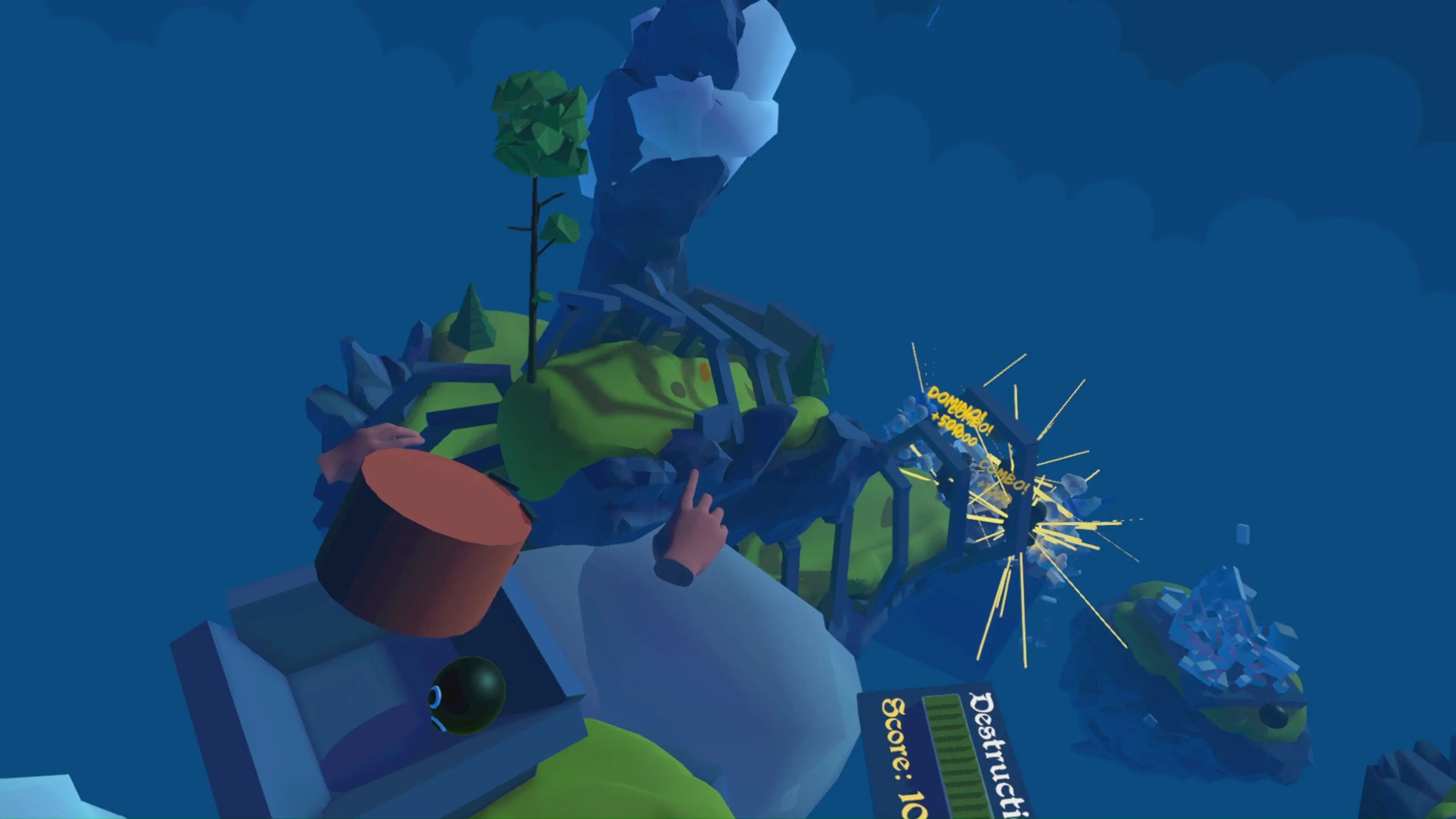 Destruction effects in a virtual-reality puzzle in Everything Must Fall.